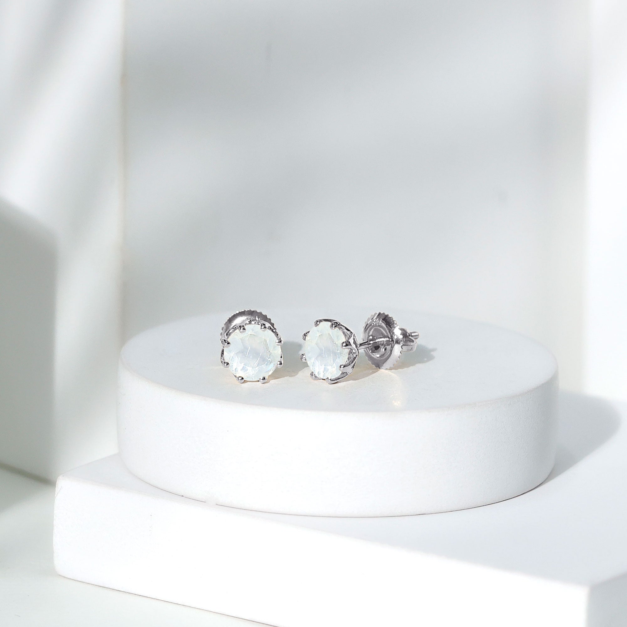 6 MM Decorative Set Moonstone Solitaire Stud Earrings AAA - Rosec Jewels