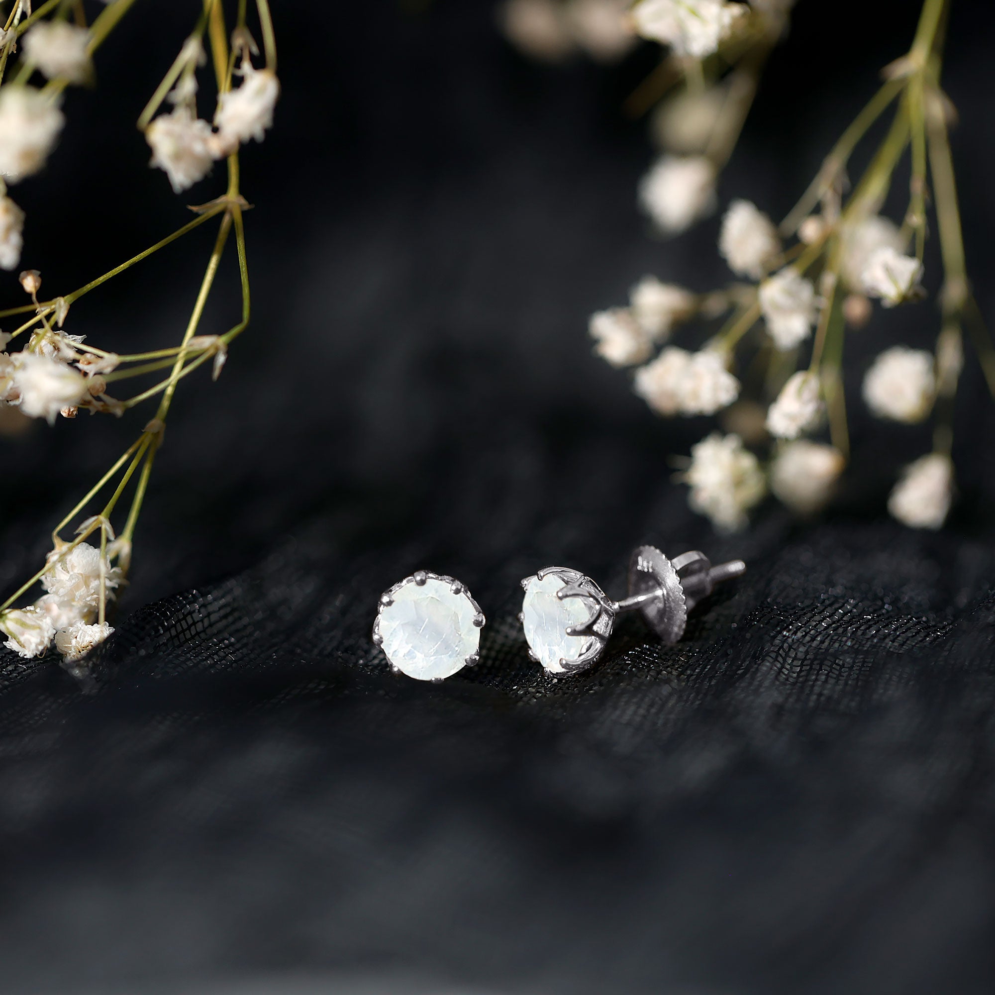 6 MM Decorative Set Moonstone Solitaire Stud Earrings AAA - Rosec Jewels