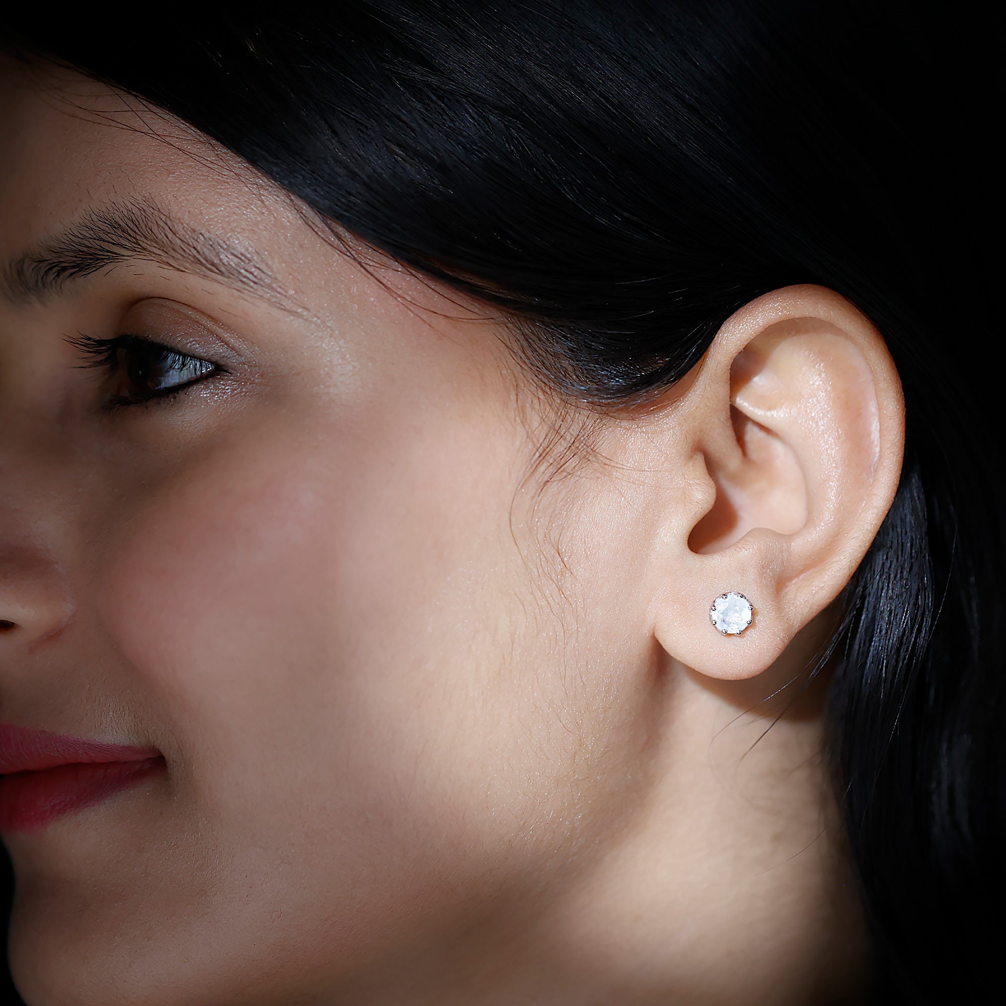 6 MM Decorative Set Moonstone Solitaire Stud Earrings AAA - Rosec Jewels
