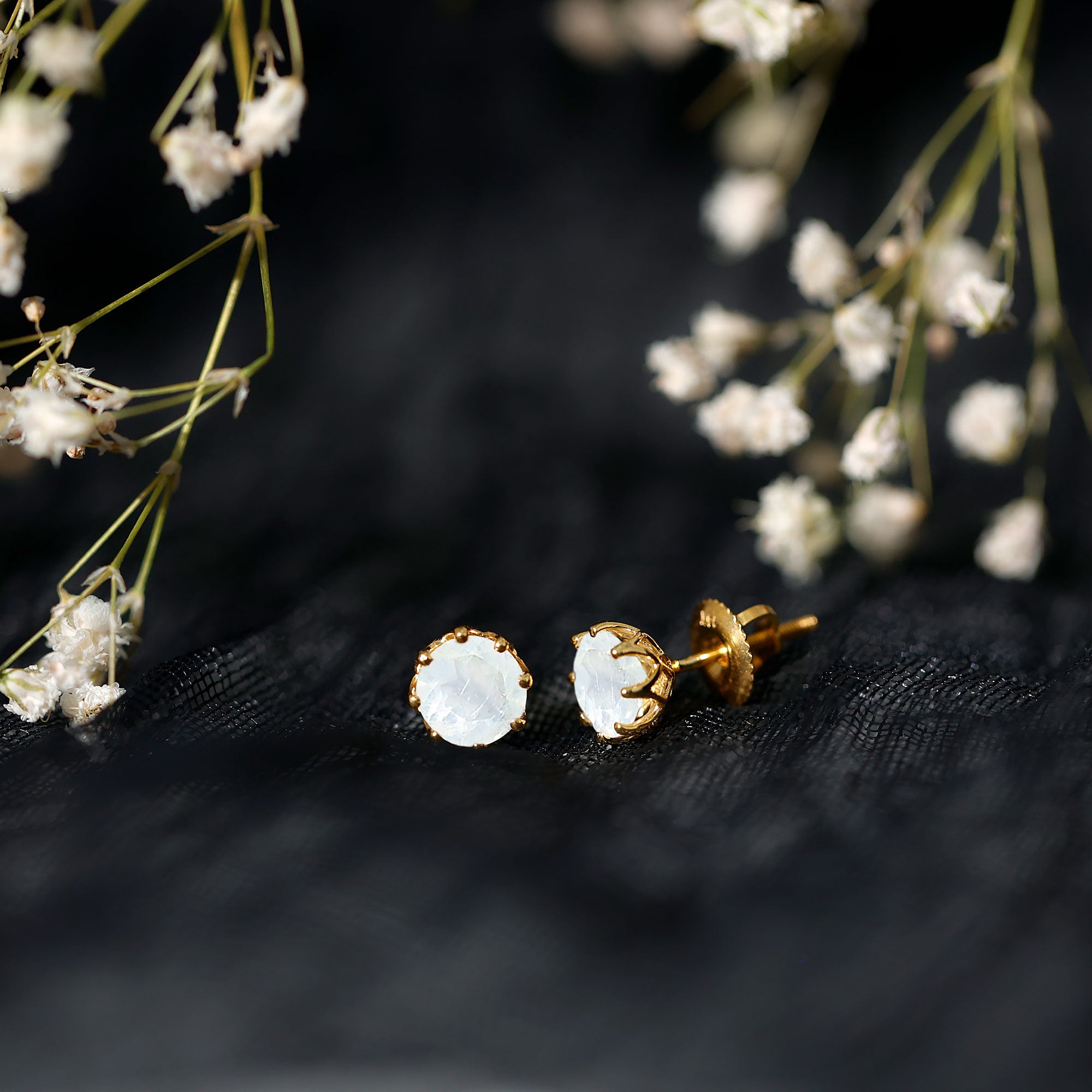 6 MM Decorative Set Moonstone Solitaire Stud Earrings AAA - Rosec Jewels