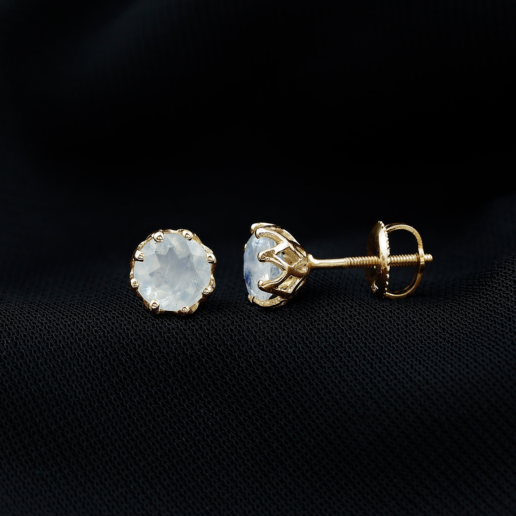 6 MM Decorative Set Moonstone Solitaire Stud Earrings AAA - Rosec Jewels