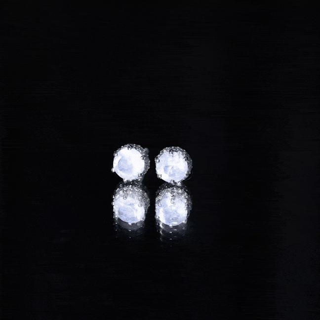 Round Cut Genuine Moonstone and Diamond Stud Earrings AAA - Rosec Jewels