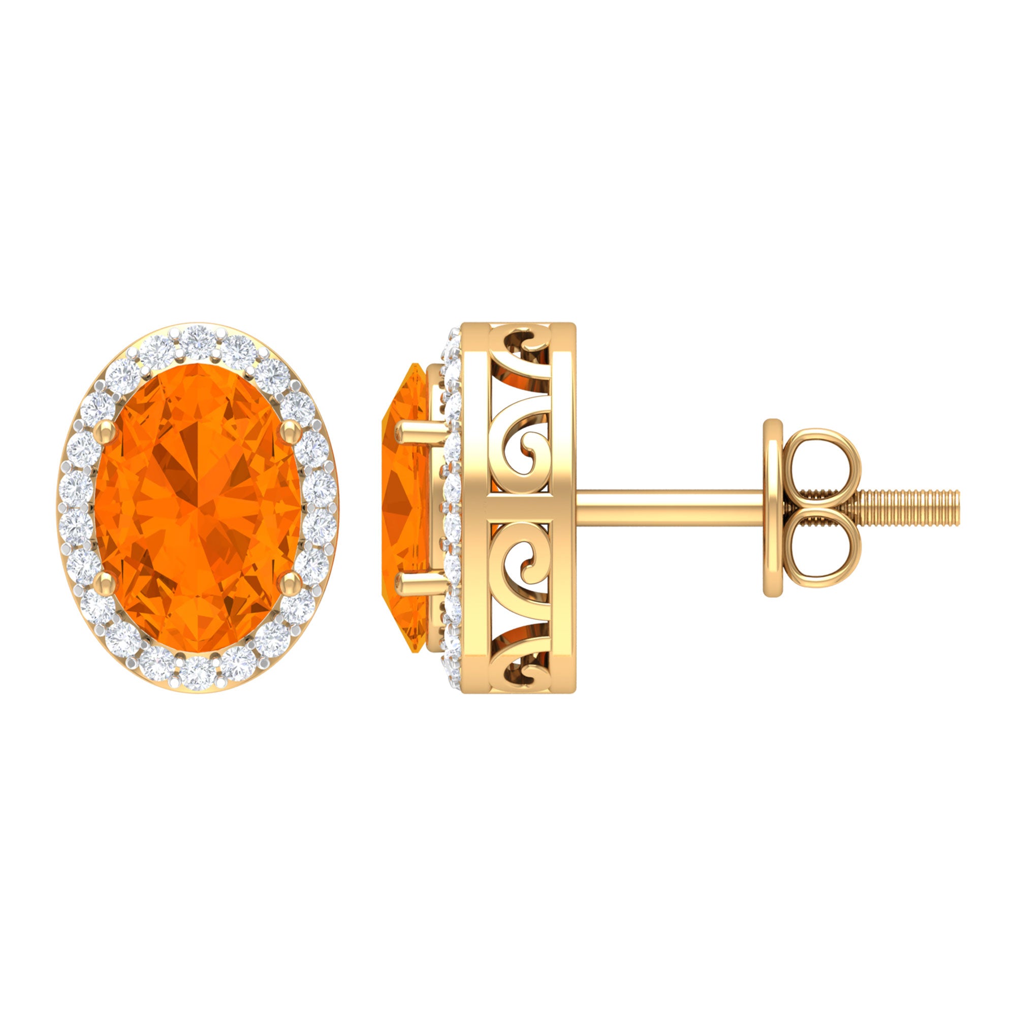 1.3 Carat Oval Cut Fire Opal and Diamond Halo Stud Earrings AAA - Rosec Jewels