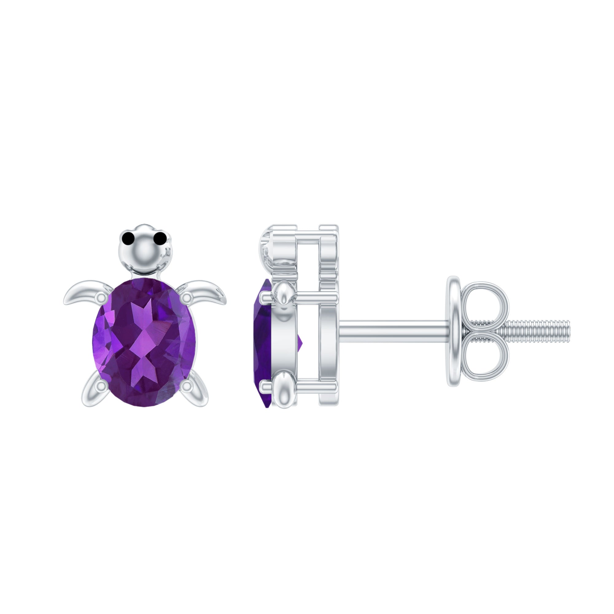 Natural 3X5 MM Oval Amethyst Turtle Stud Earrings