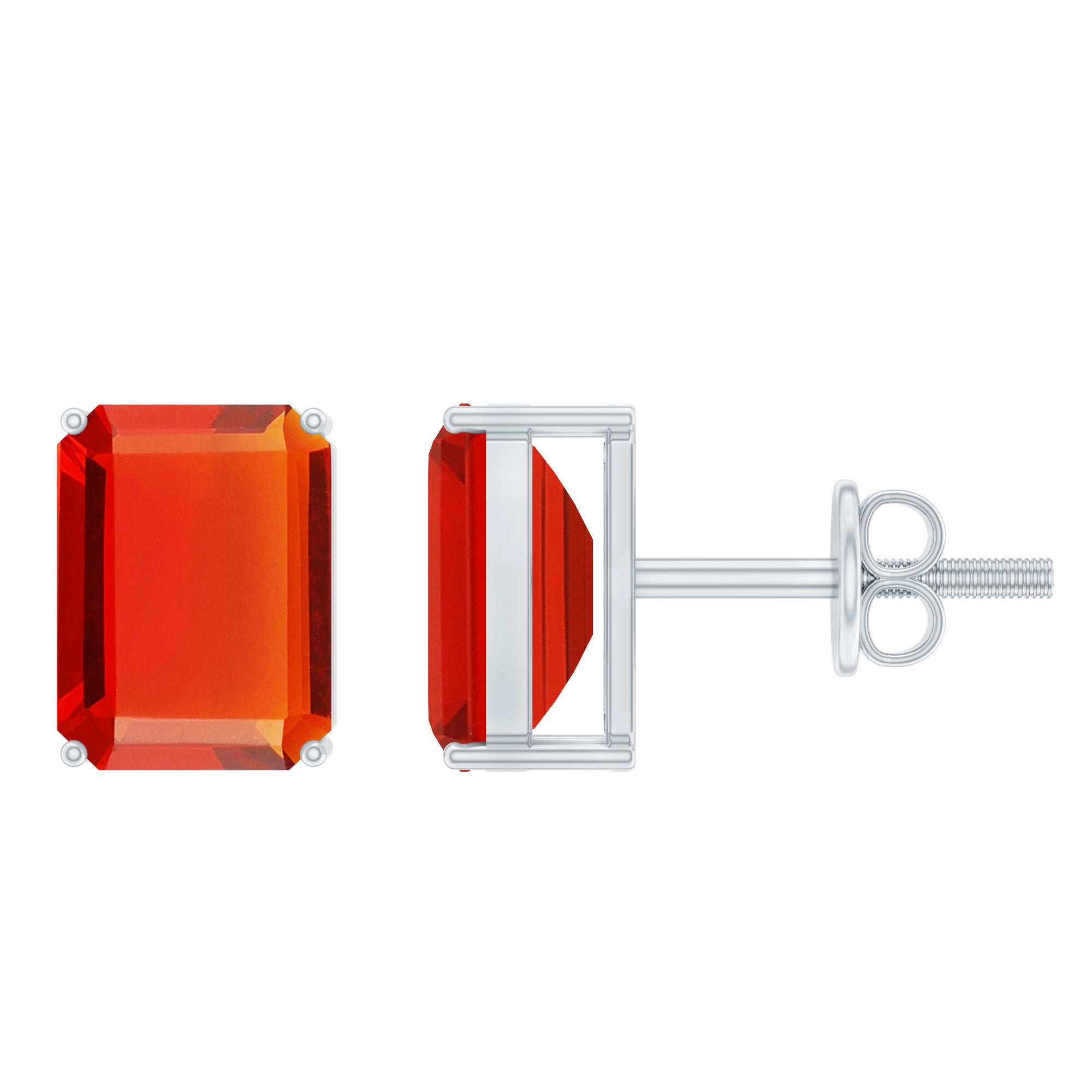 2 CT Emerald Cut Fire Opal Solitaire Stud Earrings for Women AAA - Rosec Jewels