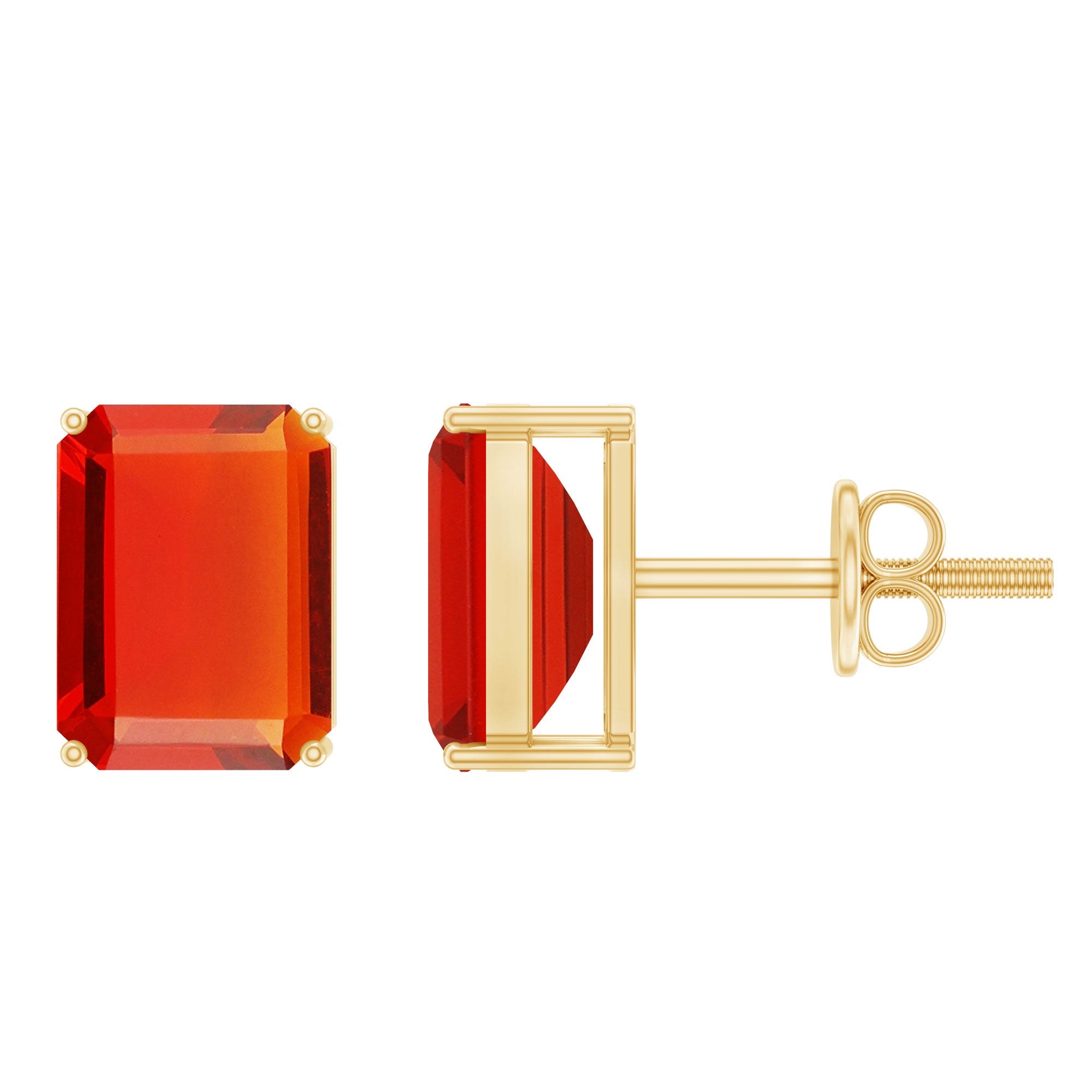 2 CT Emerald Cut Fire Opal Solitaire Stud Earrings for Women AAA - Rosec Jewels