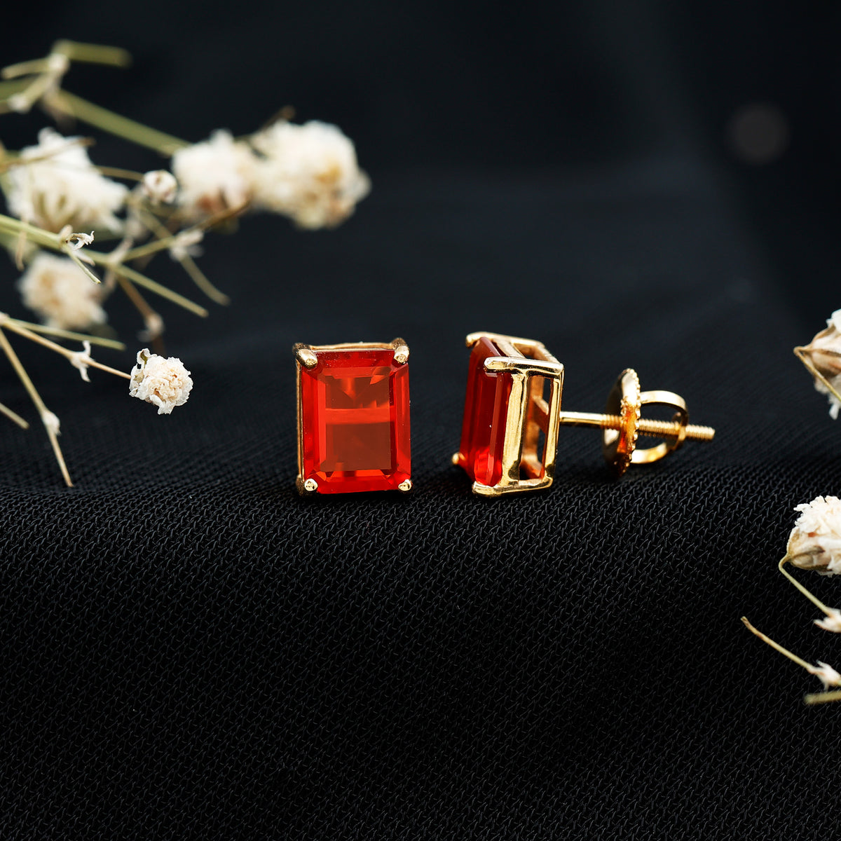 2 CT Emerald Cut Fire Opal Solitaire Stud Earrings for Women AAA - Rosec Jewels