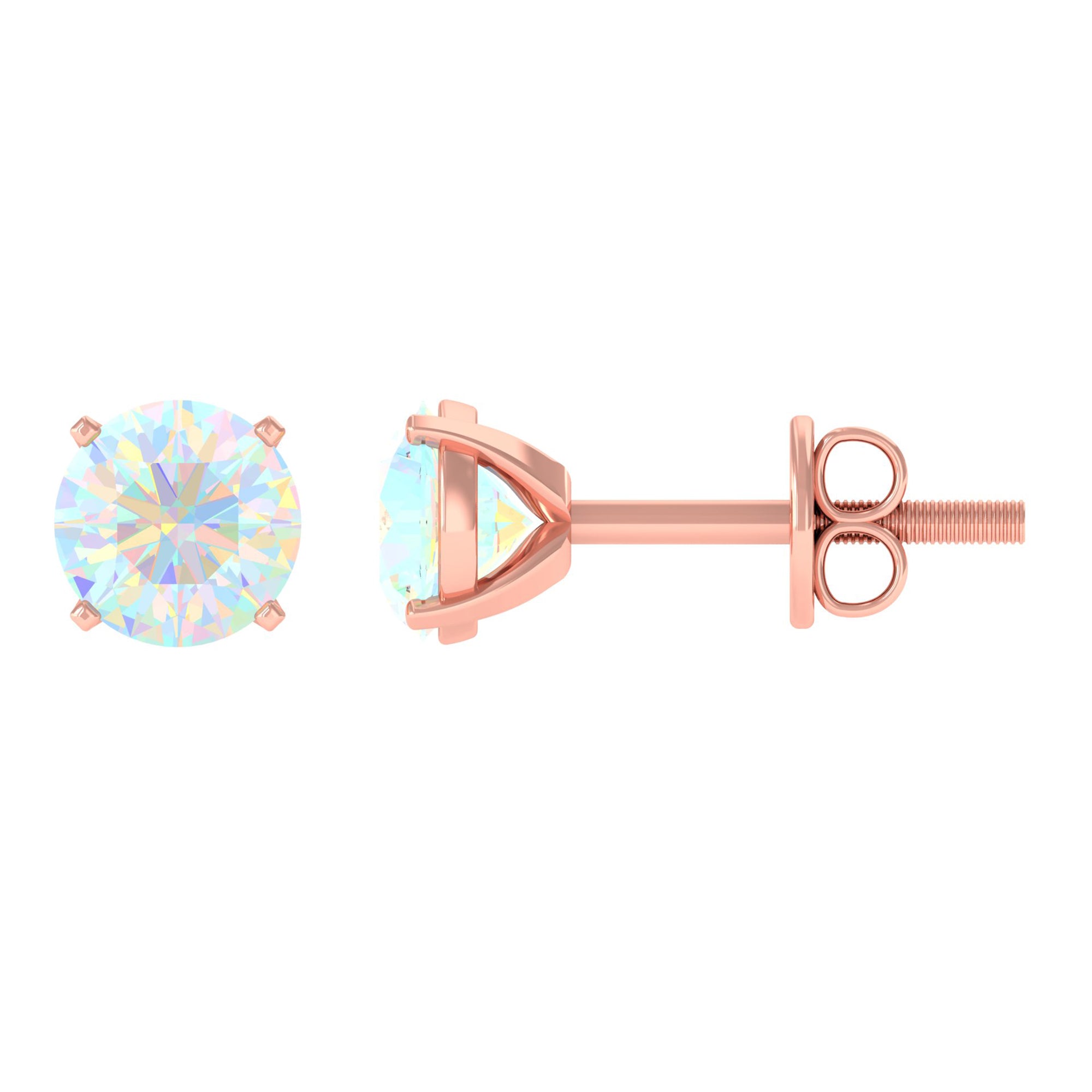 4 Carat Round Cut Ethiopian Opal Solitaire Stud Earrings AAA - Rosec Jewels