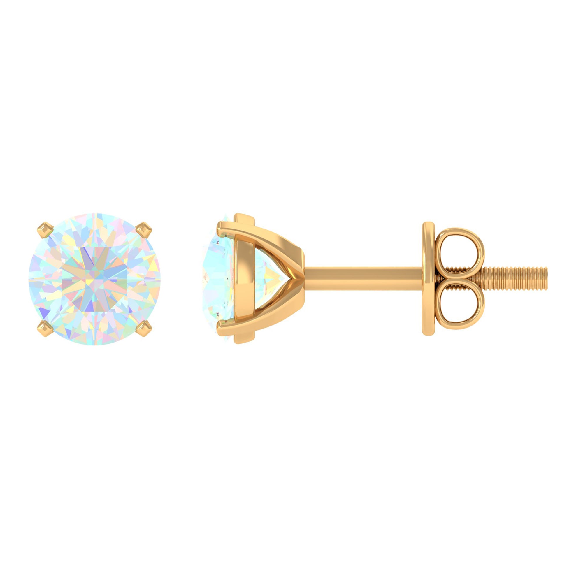 4 Carat Round Cut Ethiopian Opal Solitaire Stud Earrings AAA - Rosec Jewels