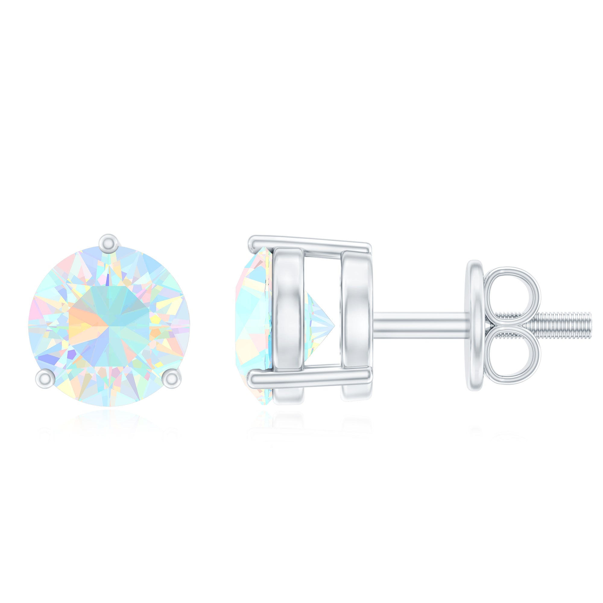 Minimalist Ethiopian Opal Solitaire Stud Earrings AAA - Rosec Jewels
