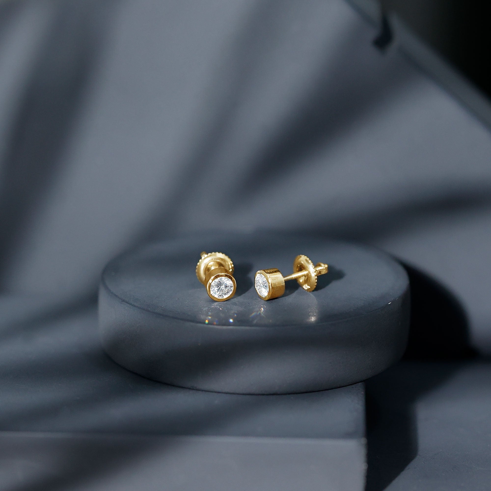 Certified Moissanite Solitaire Stud Earrings in Bezel Setting D-VS1 - Rosec Jewels