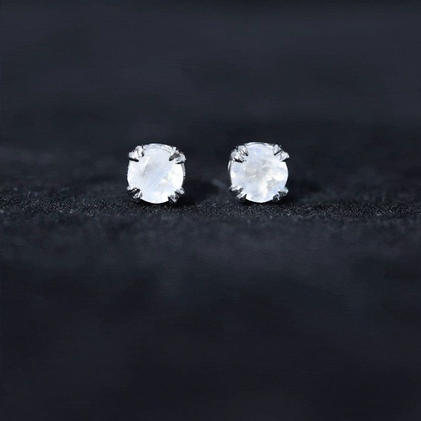 0.74 Carat Moonstone Solitaire Stud Earrings for Women AAA - Rosec Jewels