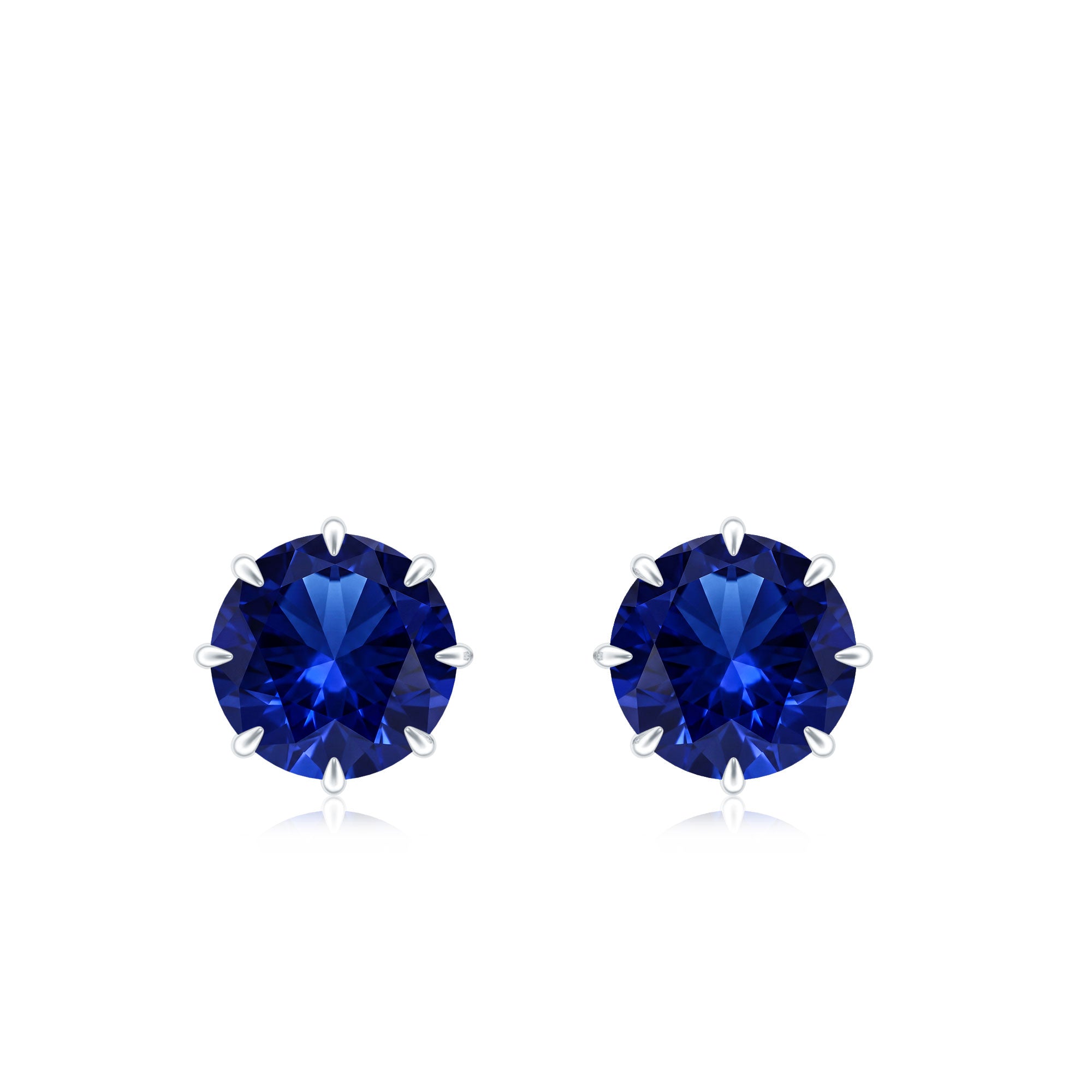 Lab Created Round Blue Sapphire Solitaire Stud Earrings in Claw Setting AAAA - Rosec Jewels