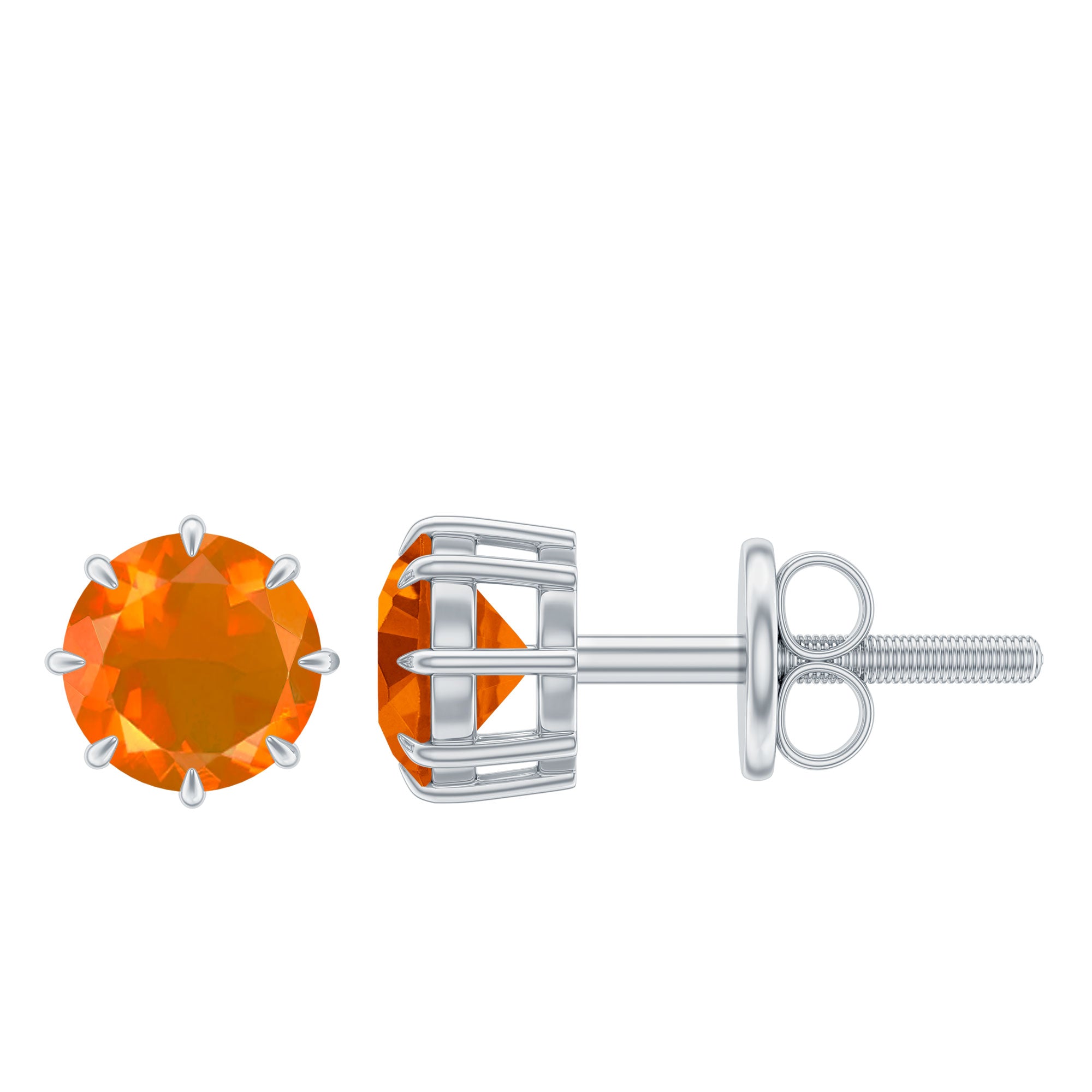 4.5 MM Natural Fire Opal Solitaire Stud Earrings in 8 Claw Prong Setting