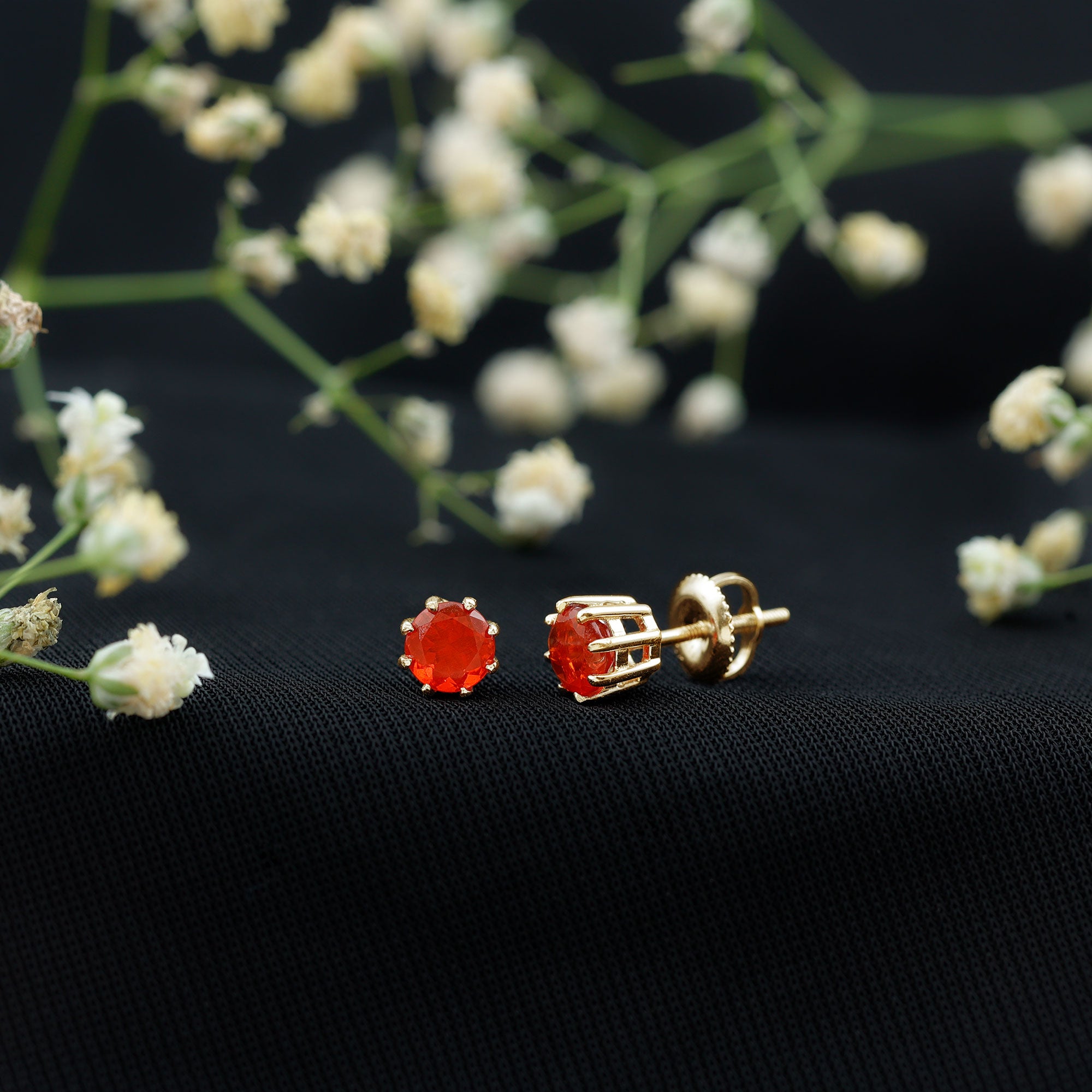 Natural Fire Opal Solitaire Stud Earrings for Women AAA - Rosec Jewels