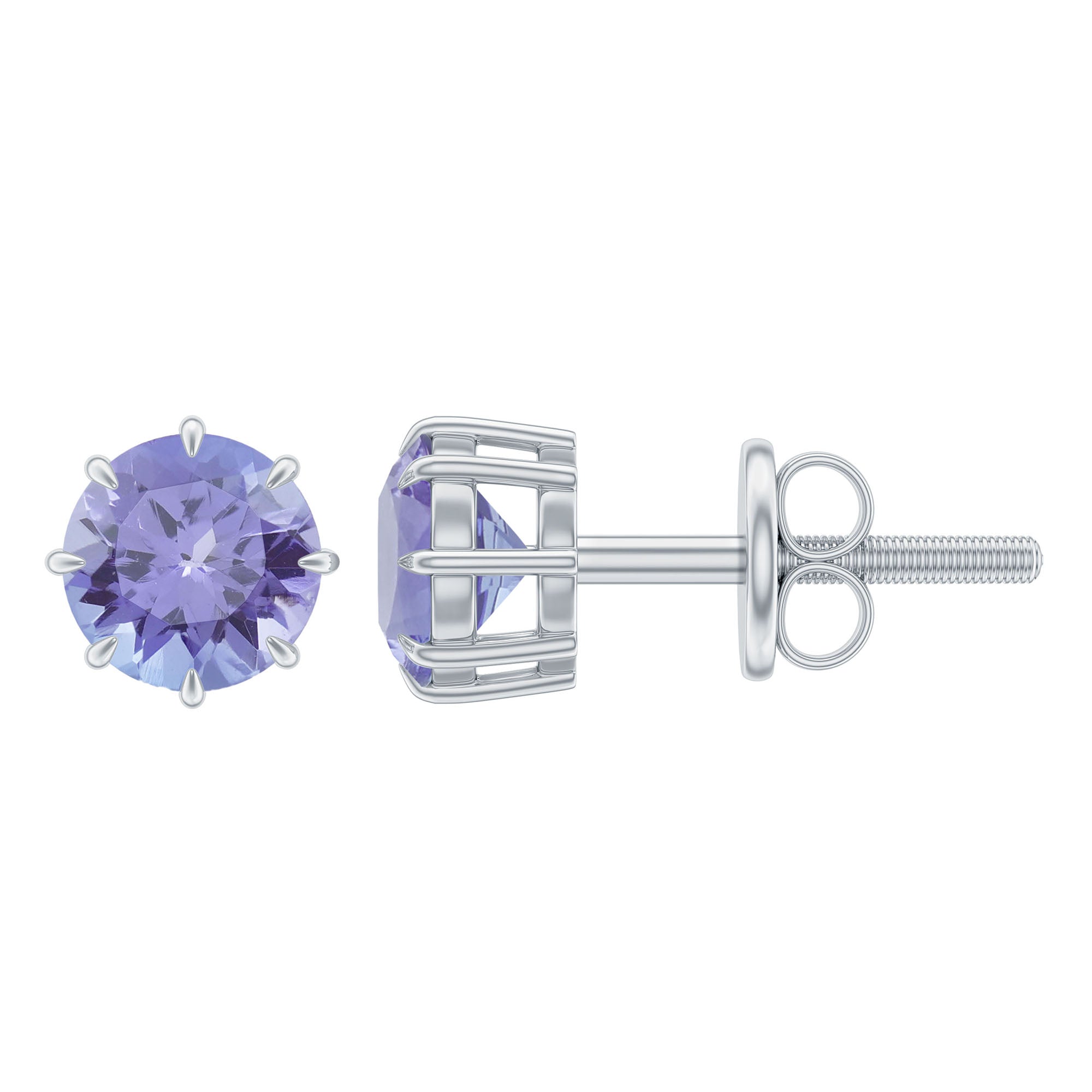 Natuurlijke Tanzanite Solitaire Stud Oorbellen in 8 Claw Prong Setting