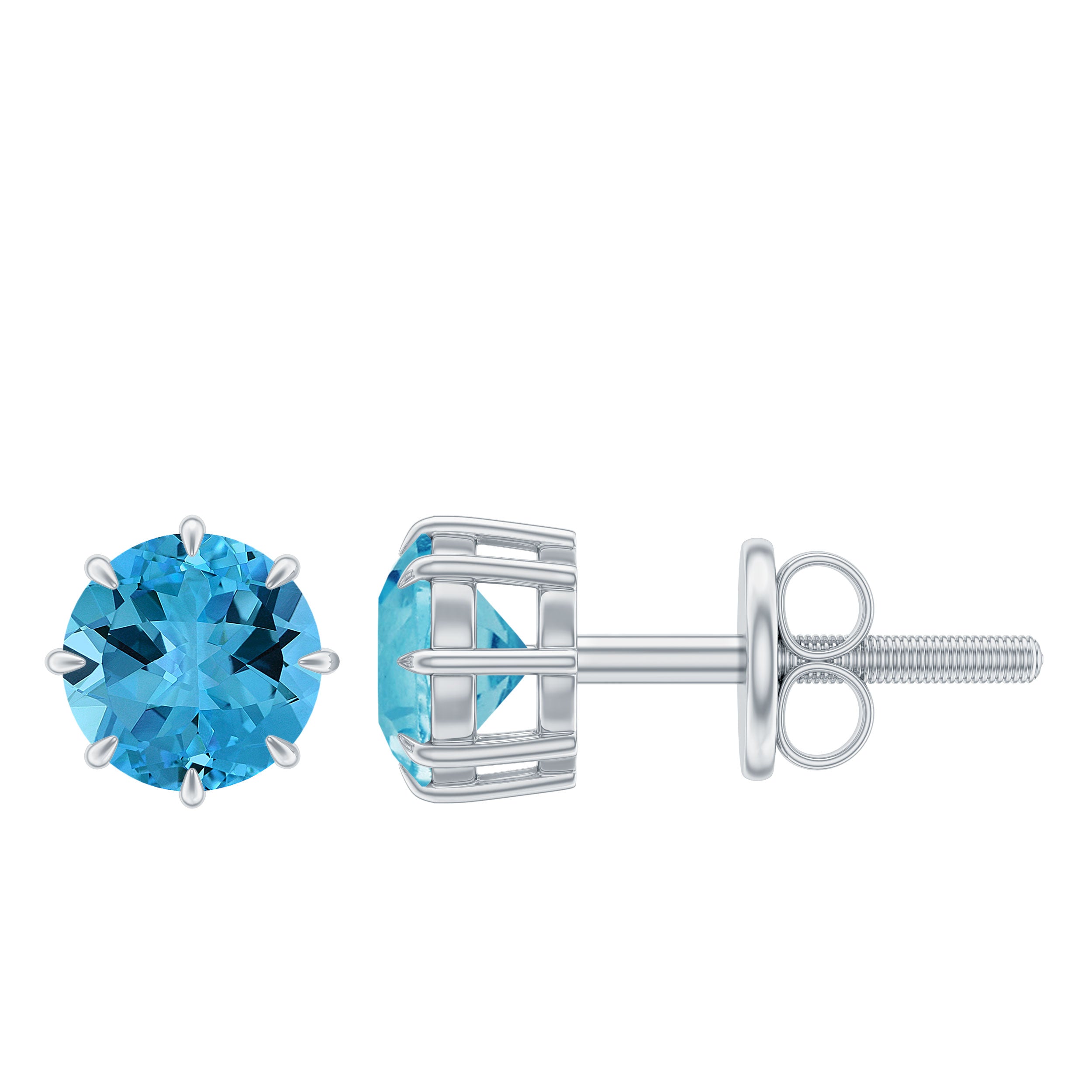 4.5 MM Natural Swiss Blue Topaz Solitaire Stud Earrings in 8 Claw Prong Setting