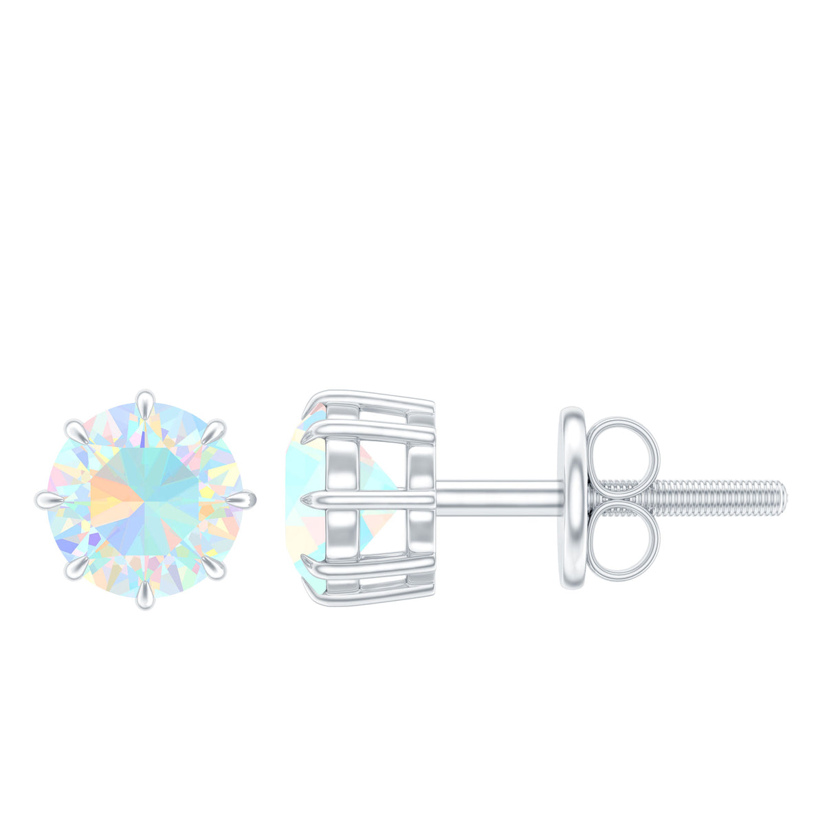 1 Carat Natural Ethiopian Opal Solitaire Stud Earrings AAA - Rosec Jewels