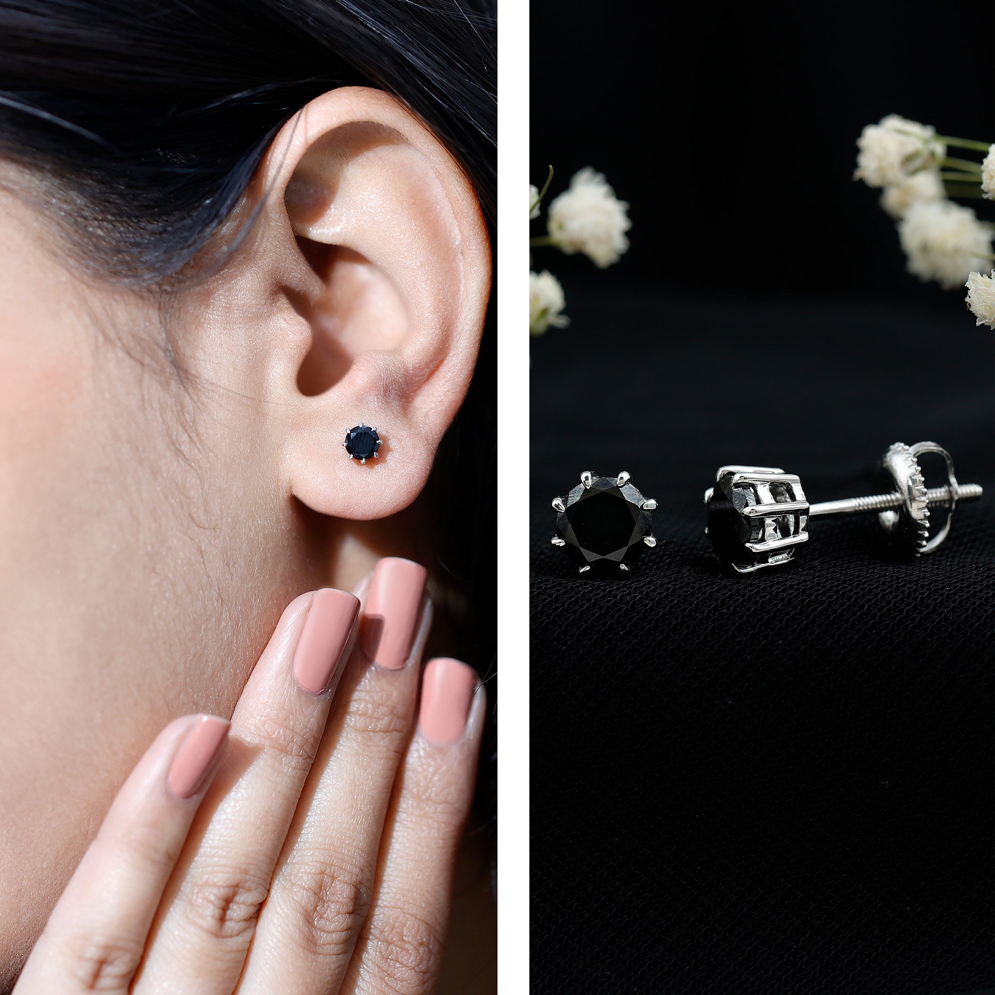Solitaire 1.6 Carat Lab Created Black Diamond Stud Earrings AAAA ( Synthetic ) - Rosec Jewels