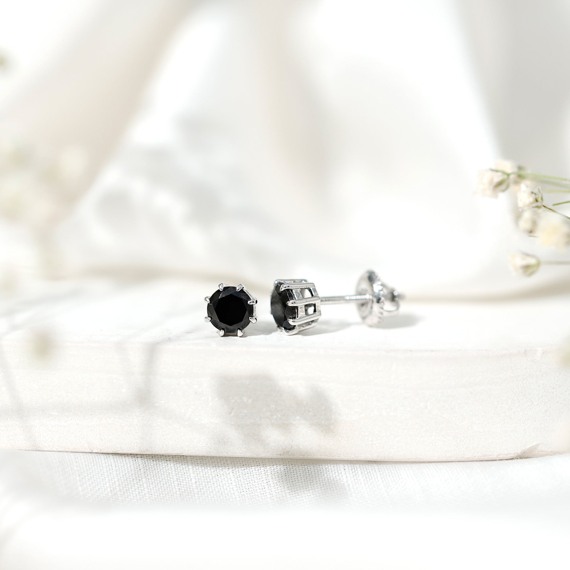 Solitaire 1.6 Carat Lab Created Black Diamond Stud Earrings AAAA ( Synthetic ) - Rosec Jewels