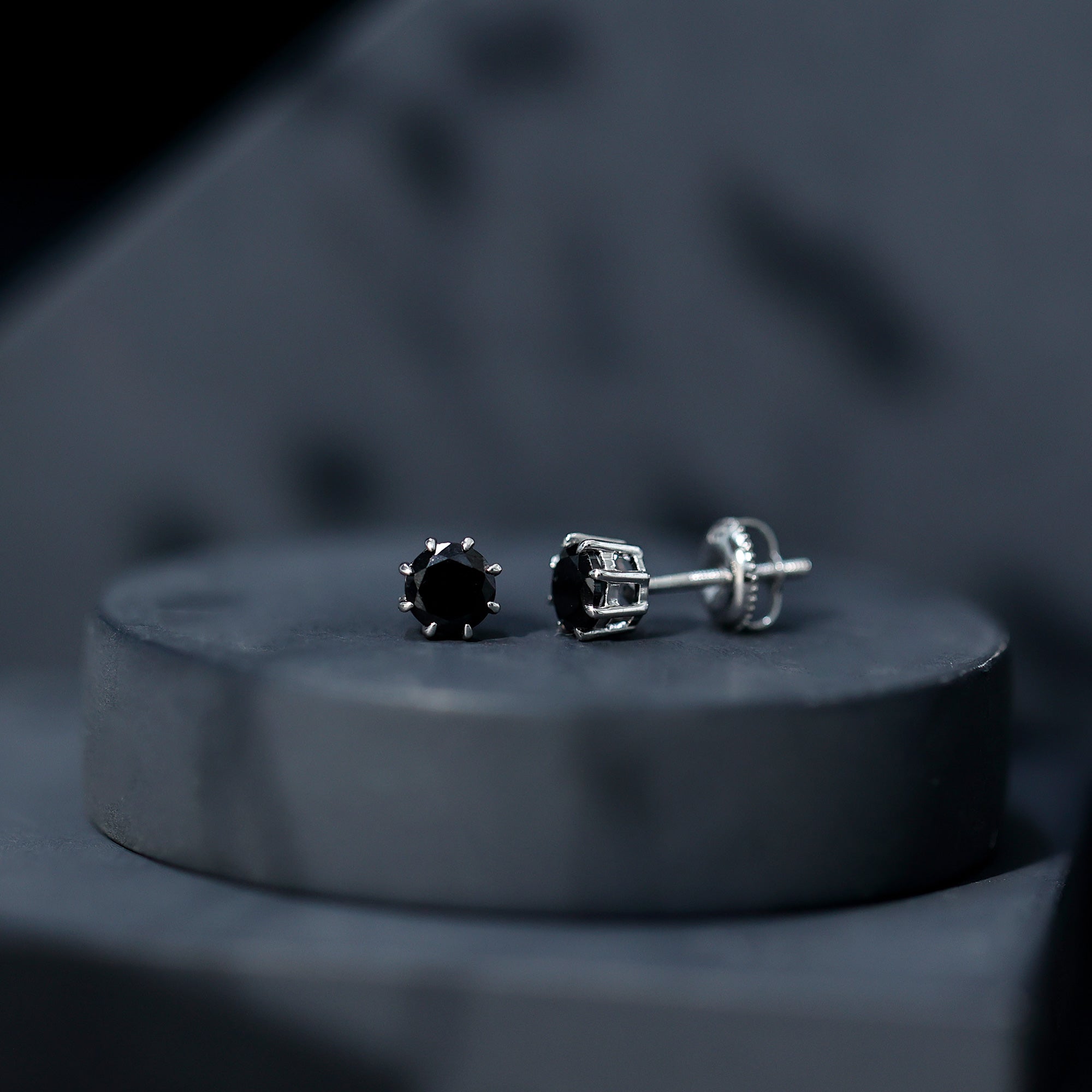 Solitaire 5MM Lab Created Black Diamond Stud Earrings AAAA ( Synthetic ) - Rosec Jewels
