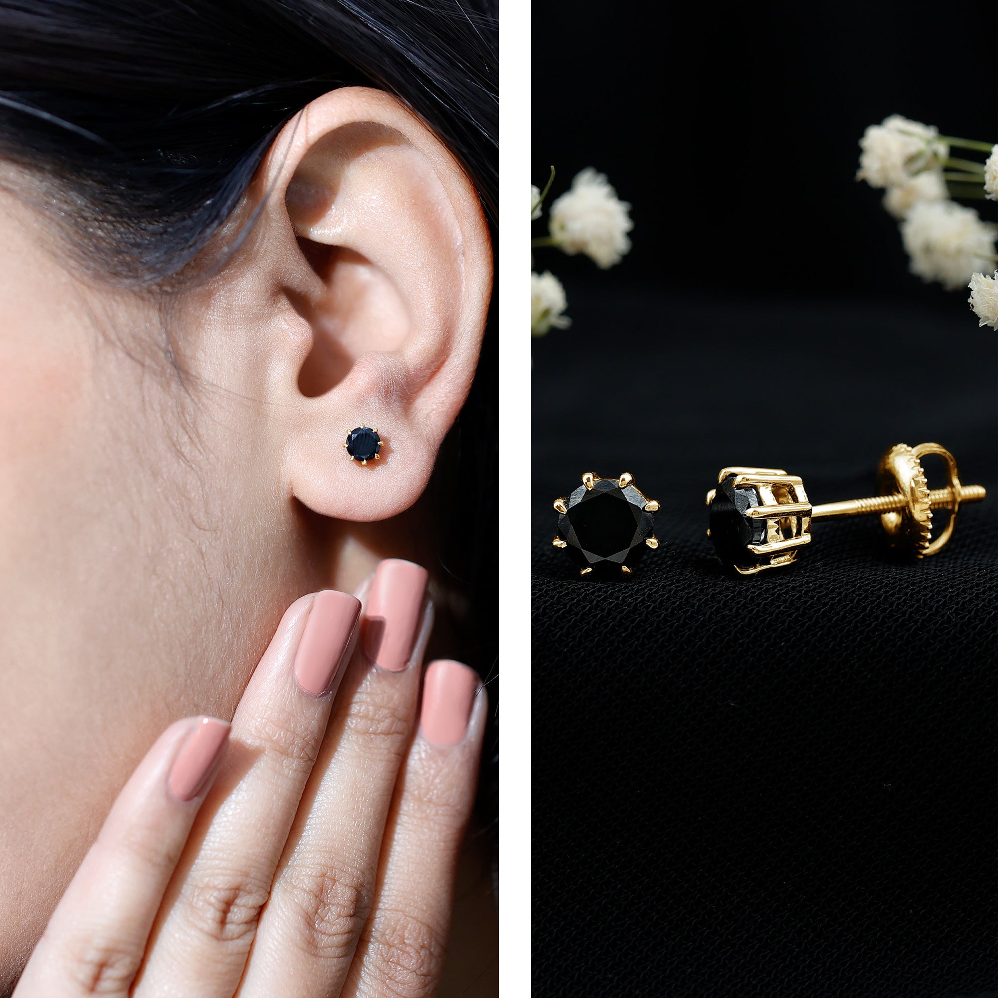 Solitaire 5MM Lab Created Black Diamond Stud Earrings AAAA ( Synthetic ) - Rosec Jewels