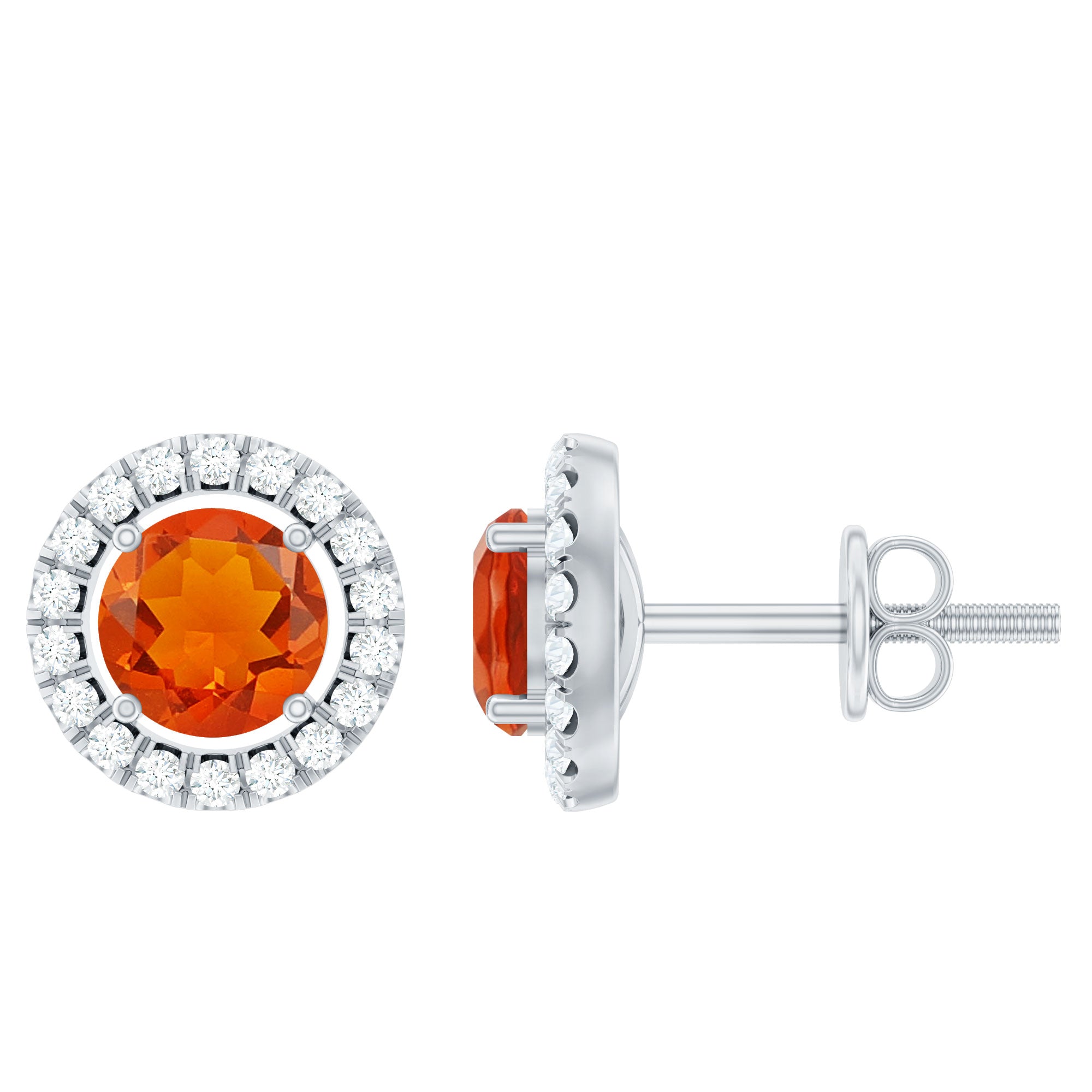 Natural Orange Fire Opal Stud Earrings With Diamonds AAA - Rosec Jewels