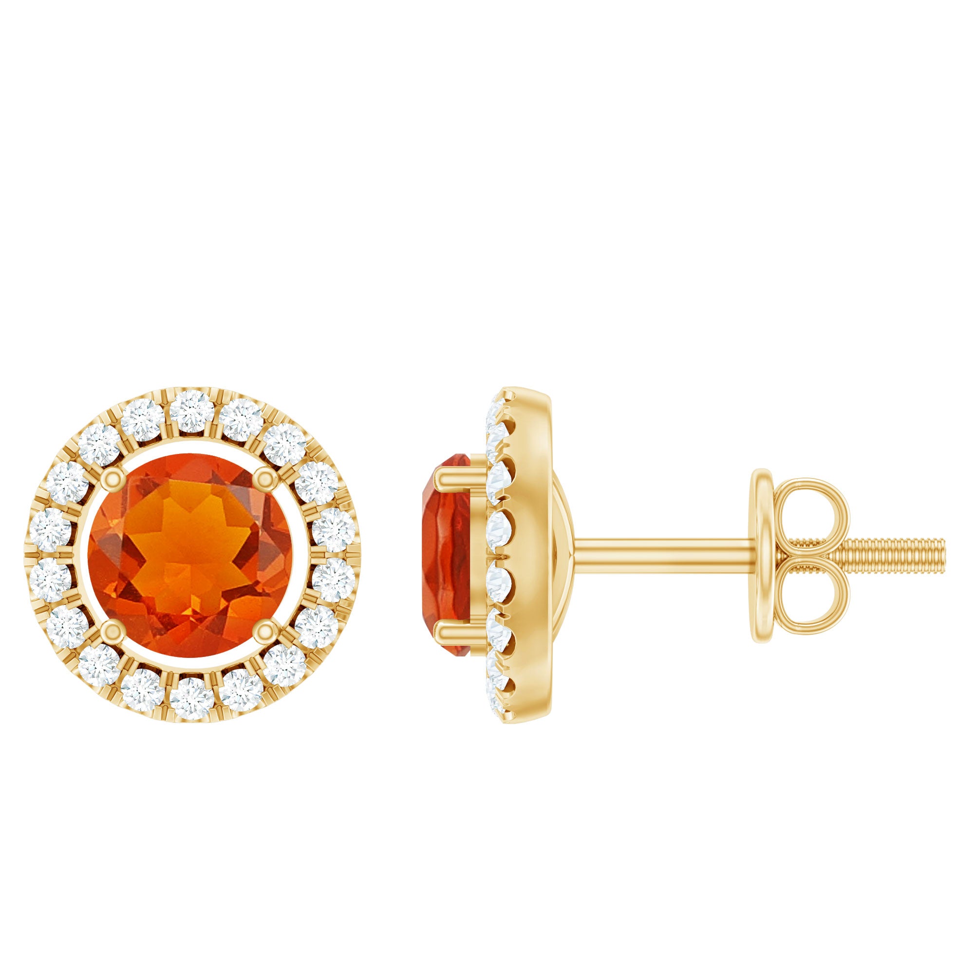 Natural Orange Fire Opal Stud Earrings With Diamonds AAA - Rosec Jewels