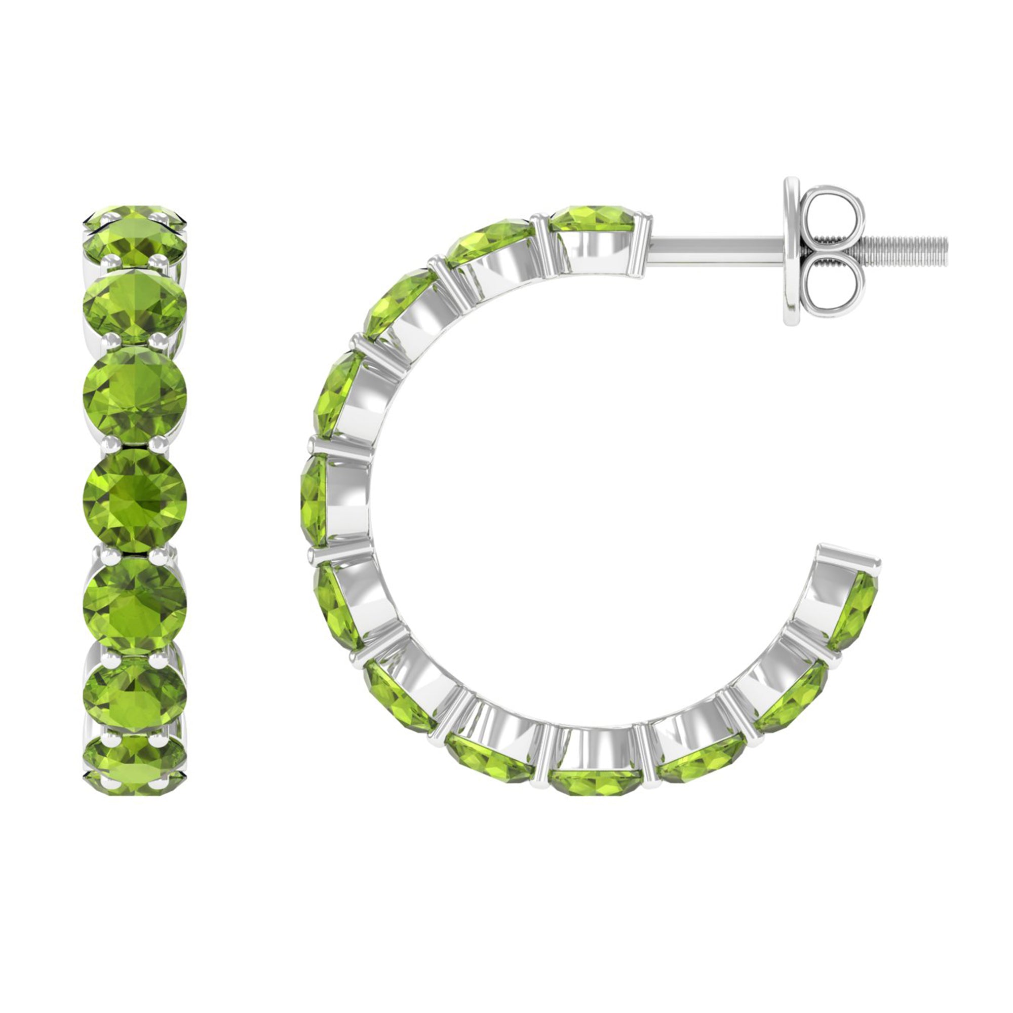 3 CT Round Shape Peridot J Hoop Earrings For Women
