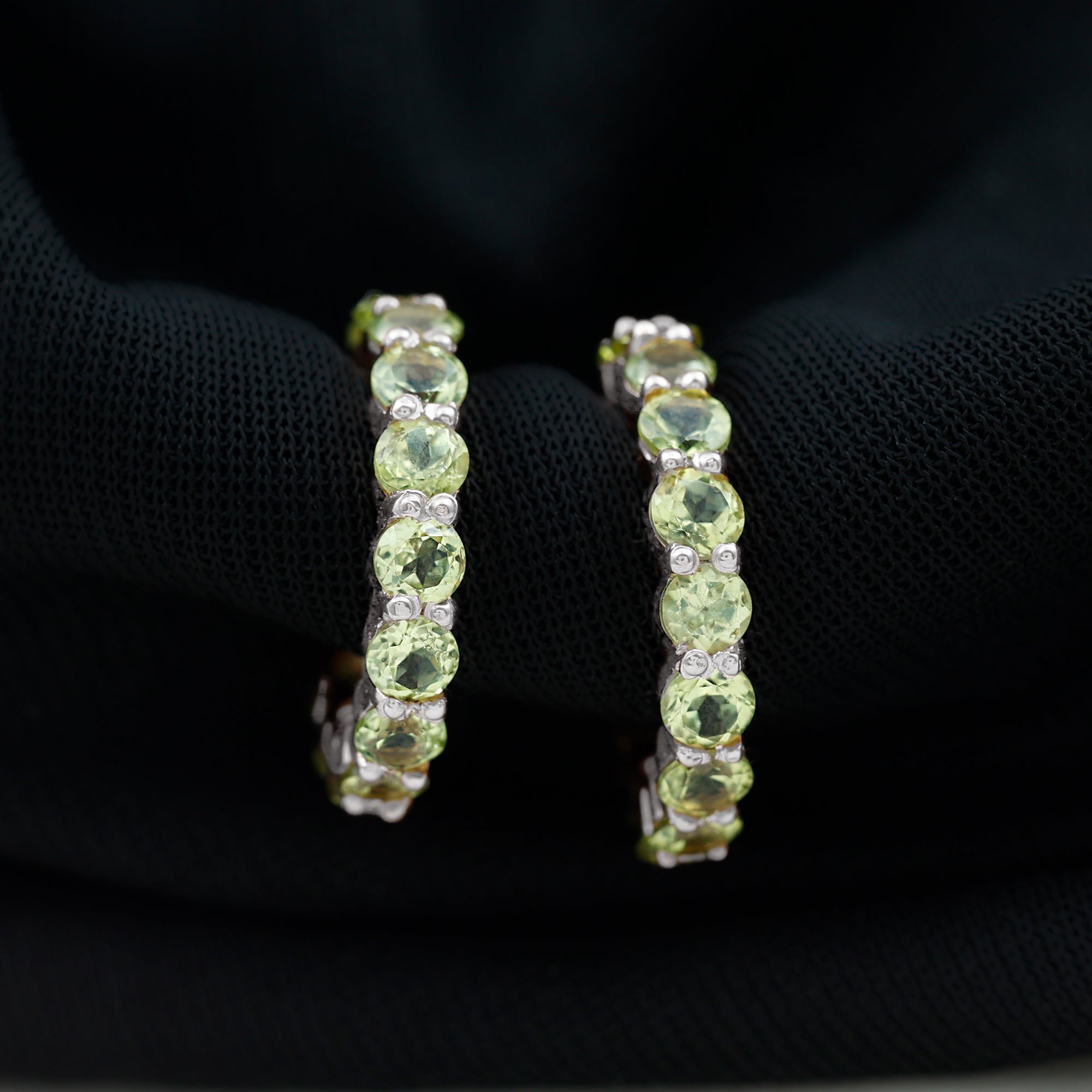 Natural 3.84 Carat Round Shape Peridot Hoop Earrings For Women AAA - Rosec Jewels
