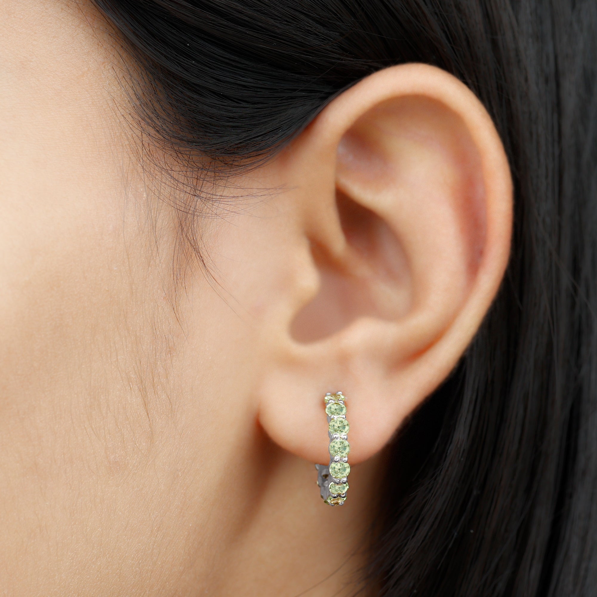 Natural 3.84 Carat Round Shape Peridot Hoop Earrings For Women AAA - Rosec Jewels