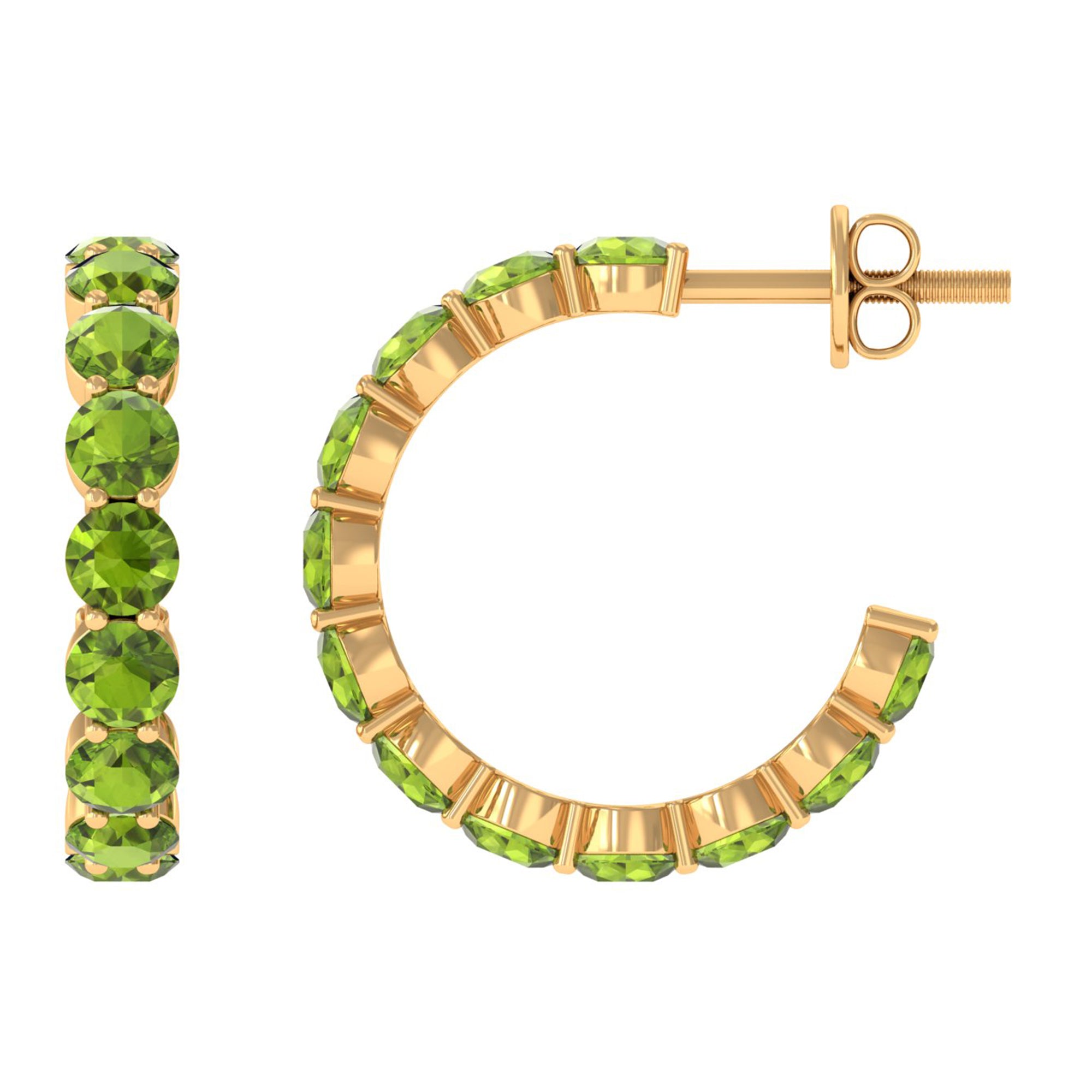 Natural 3.84 Carat Round Shape Peridot Hoop Earrings For Women AAA - Rosec Jewels