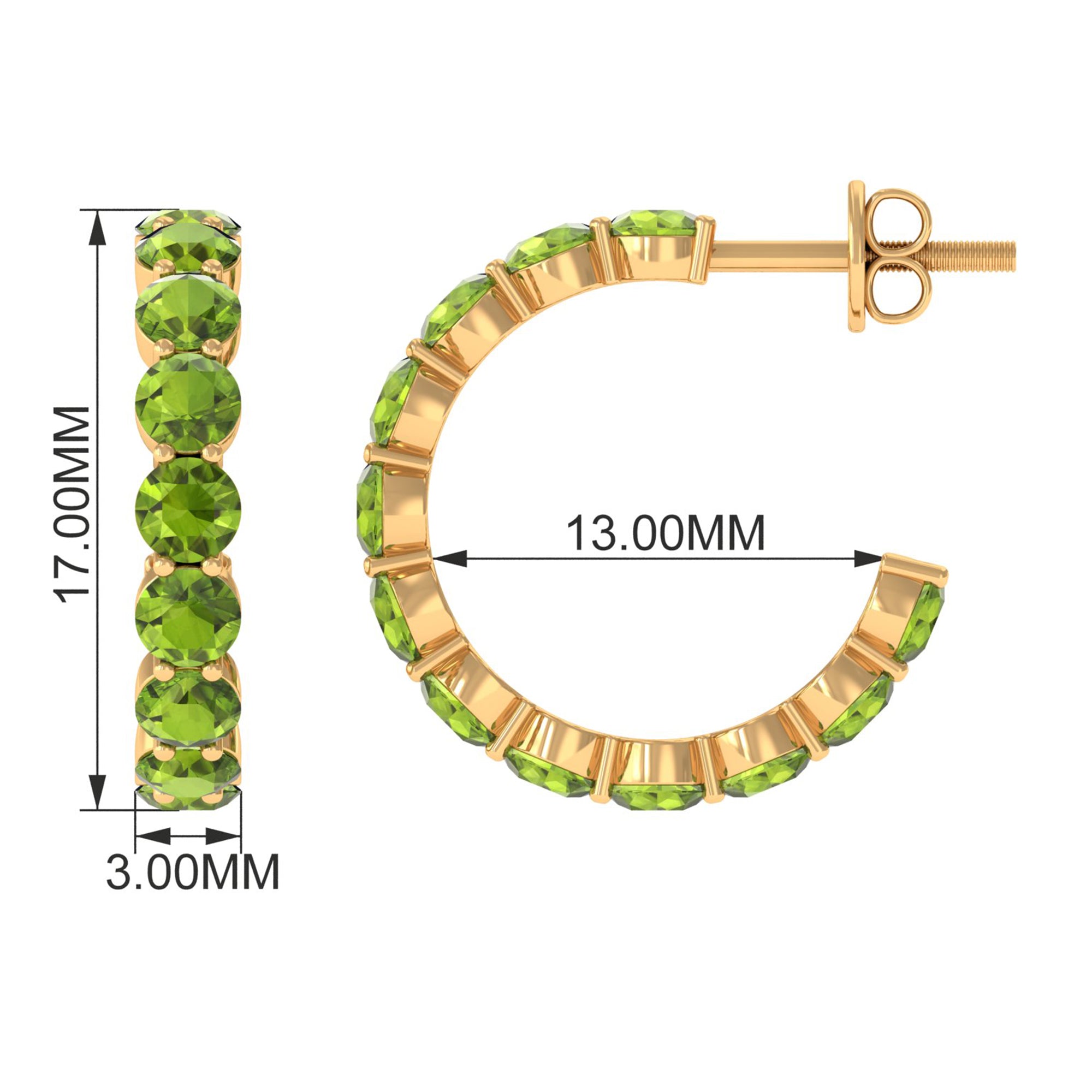 Natural 3.84 Carat Round Shape Peridot Hoop Earrings For Women AAA - Rosec Jewels