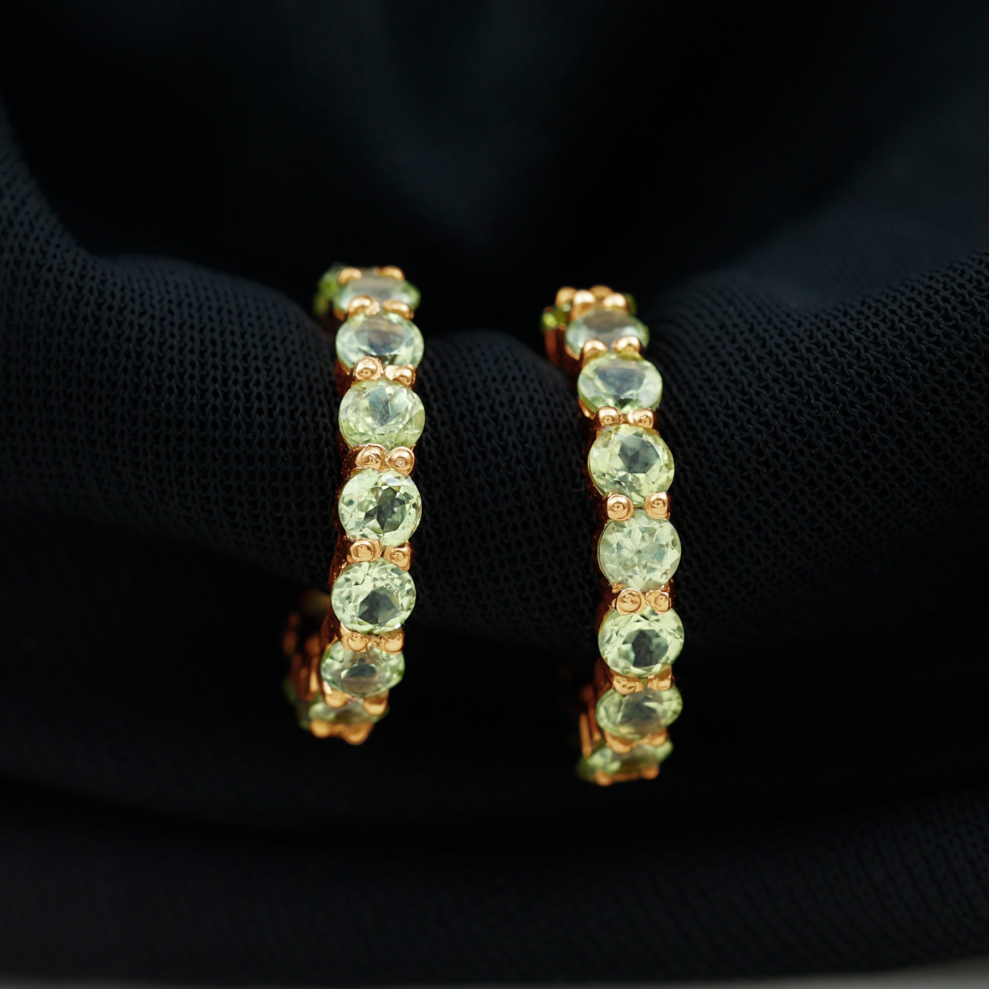 Natural 3.84 Carat Round Shape Peridot Hoop Earrings For Women AAA - Rosec Jewels