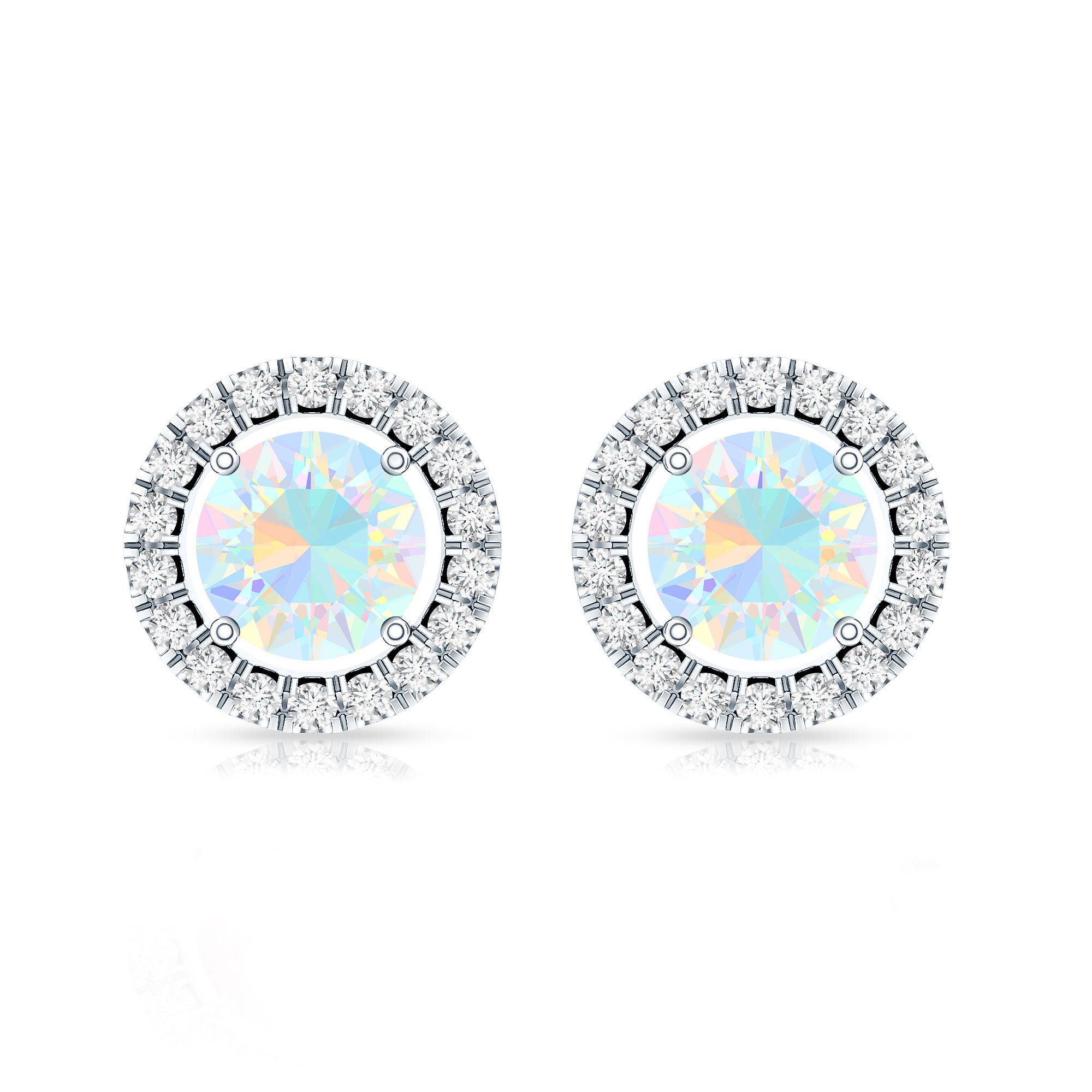Round Ethiopian Opal and Diamond Halo Stud Earrings AAA - Rosec Jewels