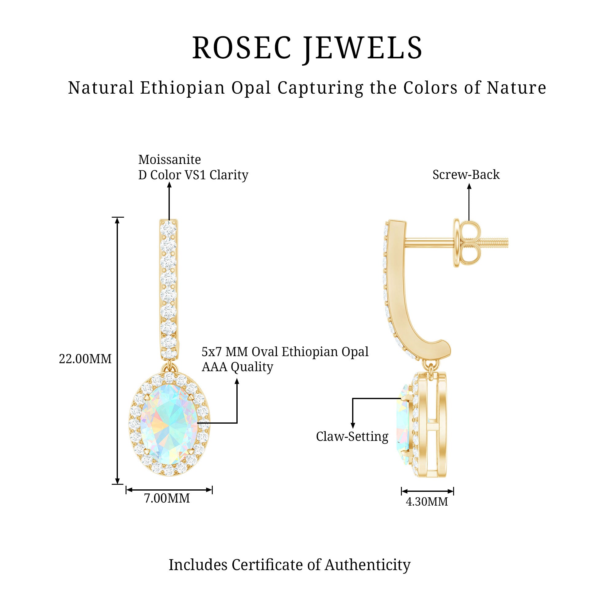 Natural Ethiopian Opal Hoop Drop Earrings with Diamond AAA - Rosec Jewels