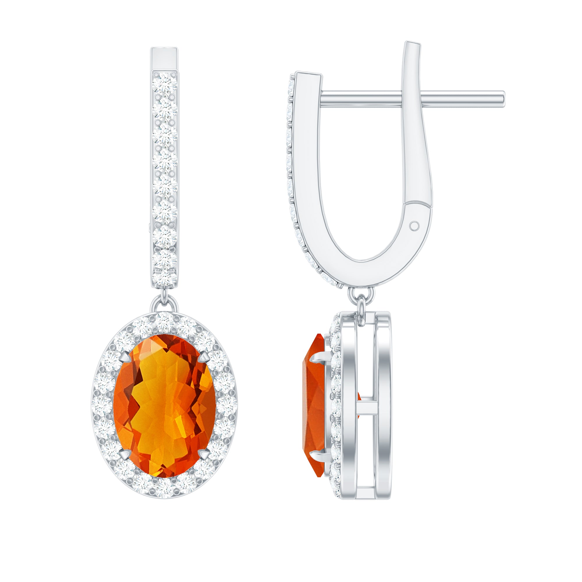 1.75 CT Claw Set Fire Opal and Diamond Drop Hoop Earrings