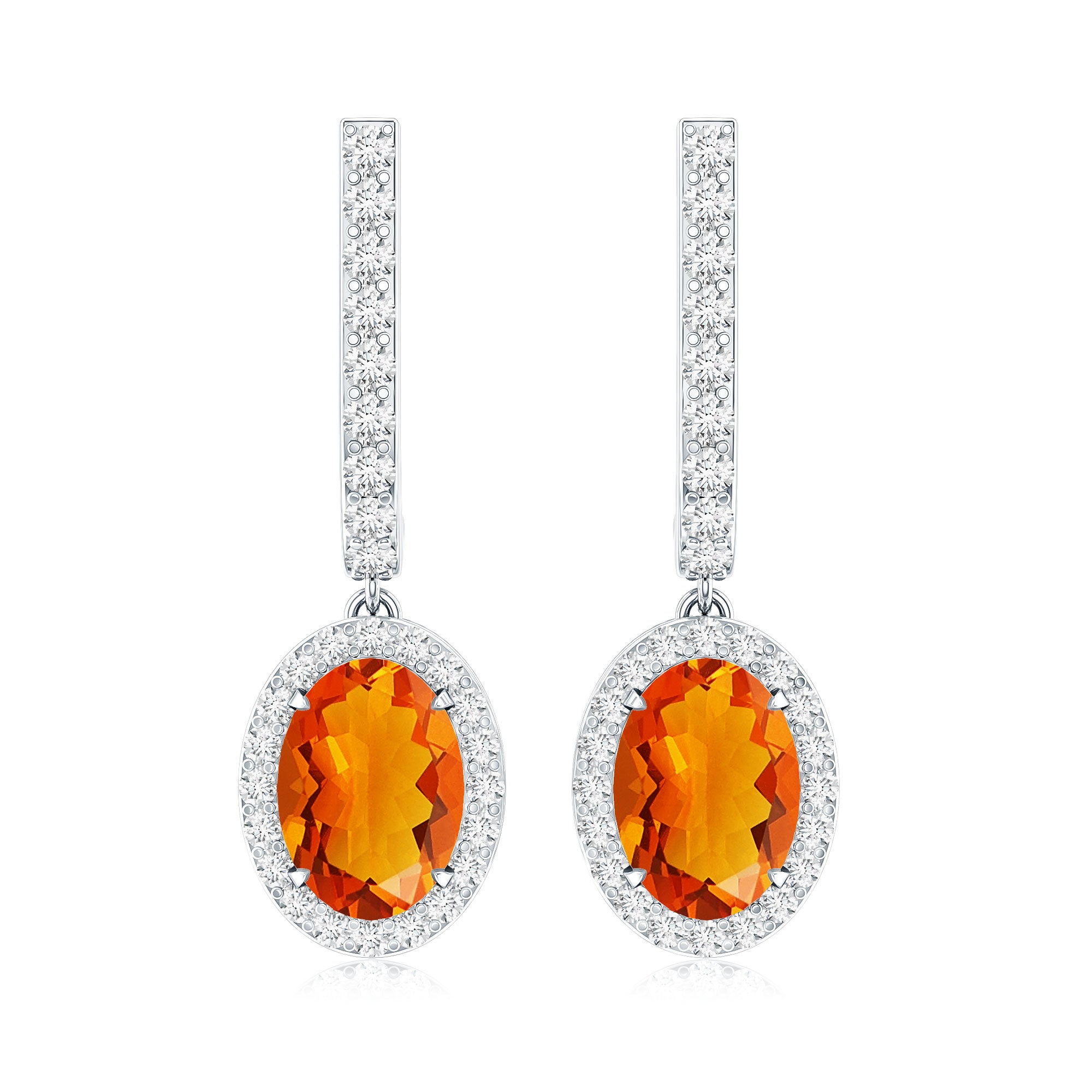 1.3 Carat Natural Oval Fire Opal Diamond Drop Earrings with Latch Back AAA - Rosec Jewels