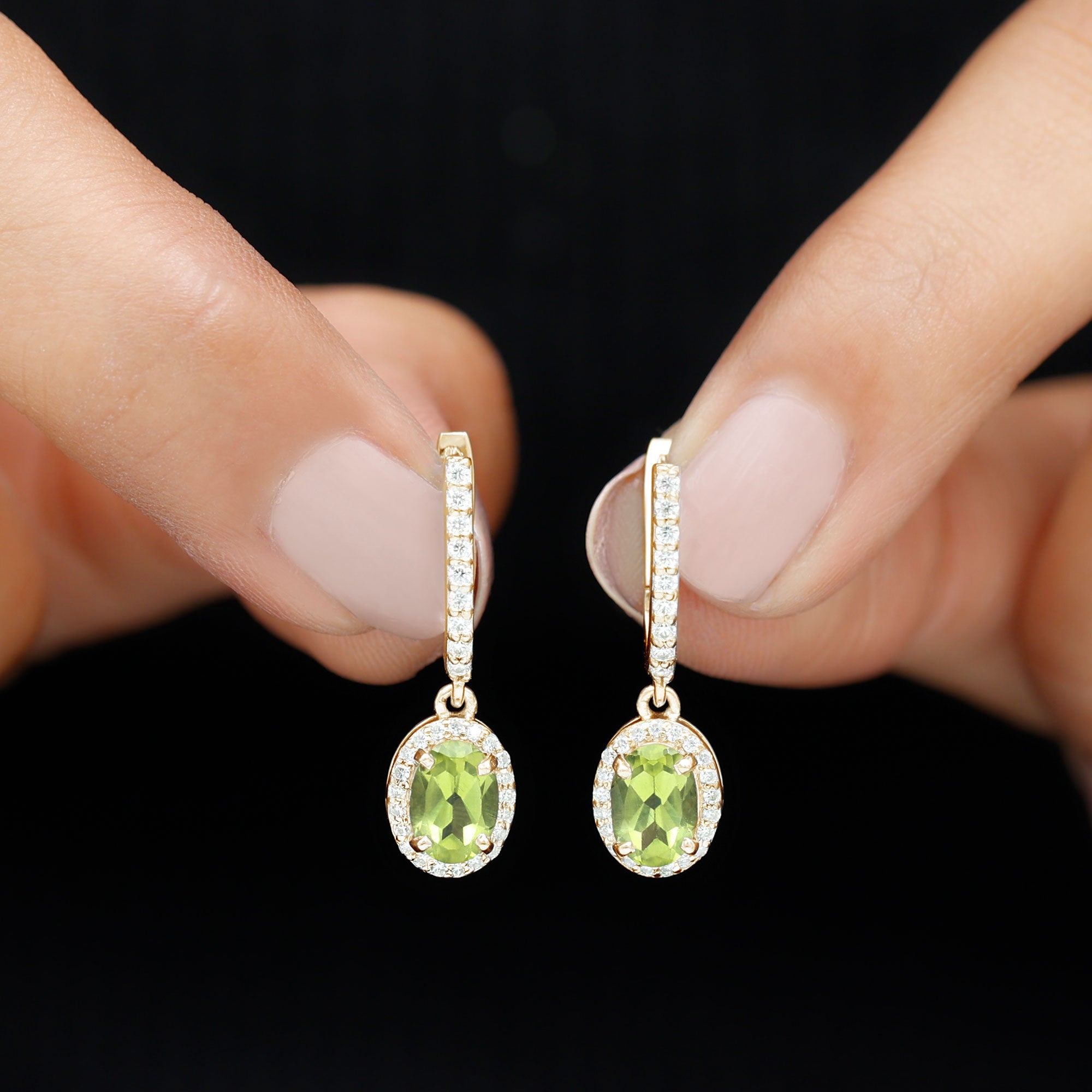 2 Carat Claw Set Peridot and Moissanite Drop Hoop Earrings AAA - Rosec Jewels