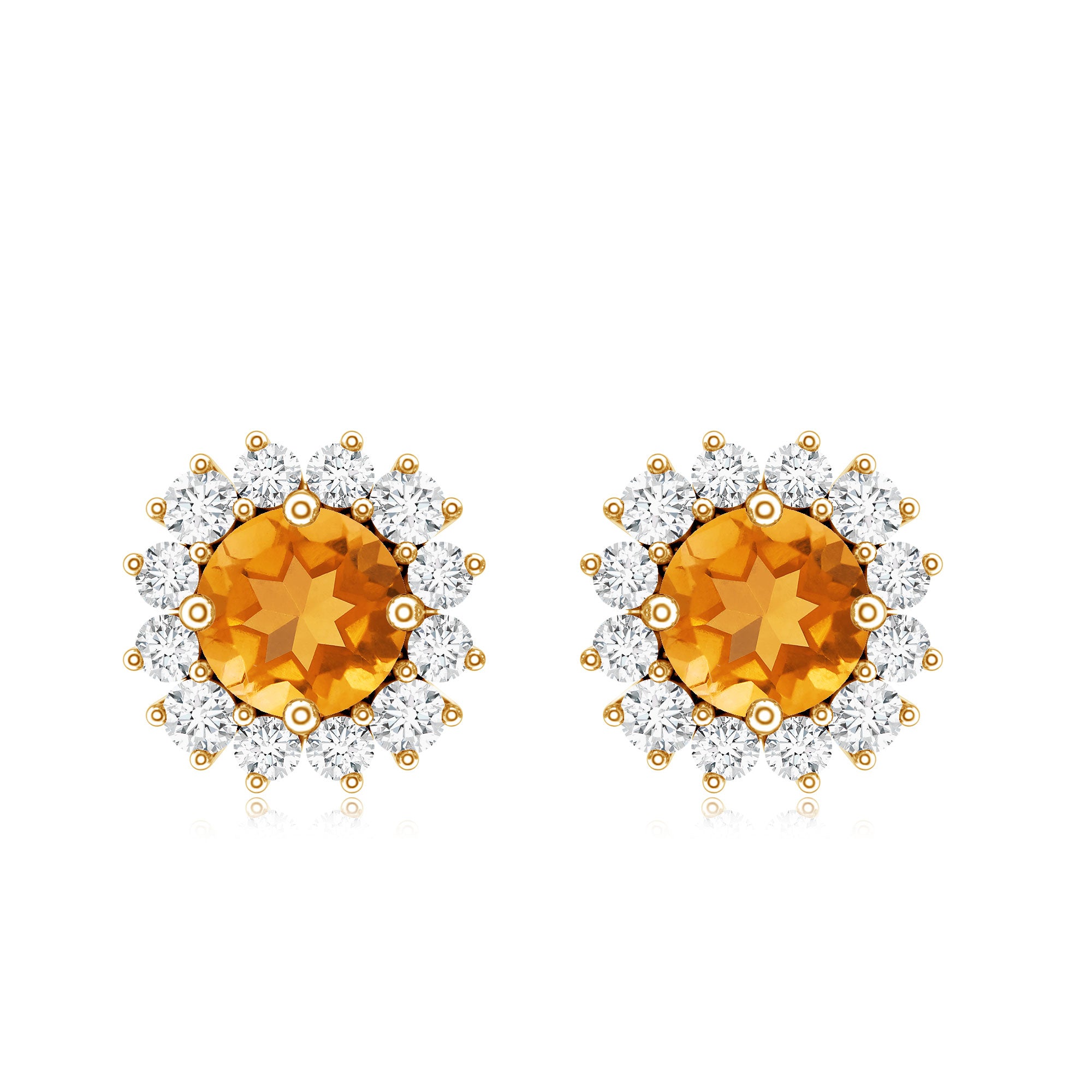 Genuine Citrine Diamond Earrings with Screw Back AAA - Rosec Jewels
