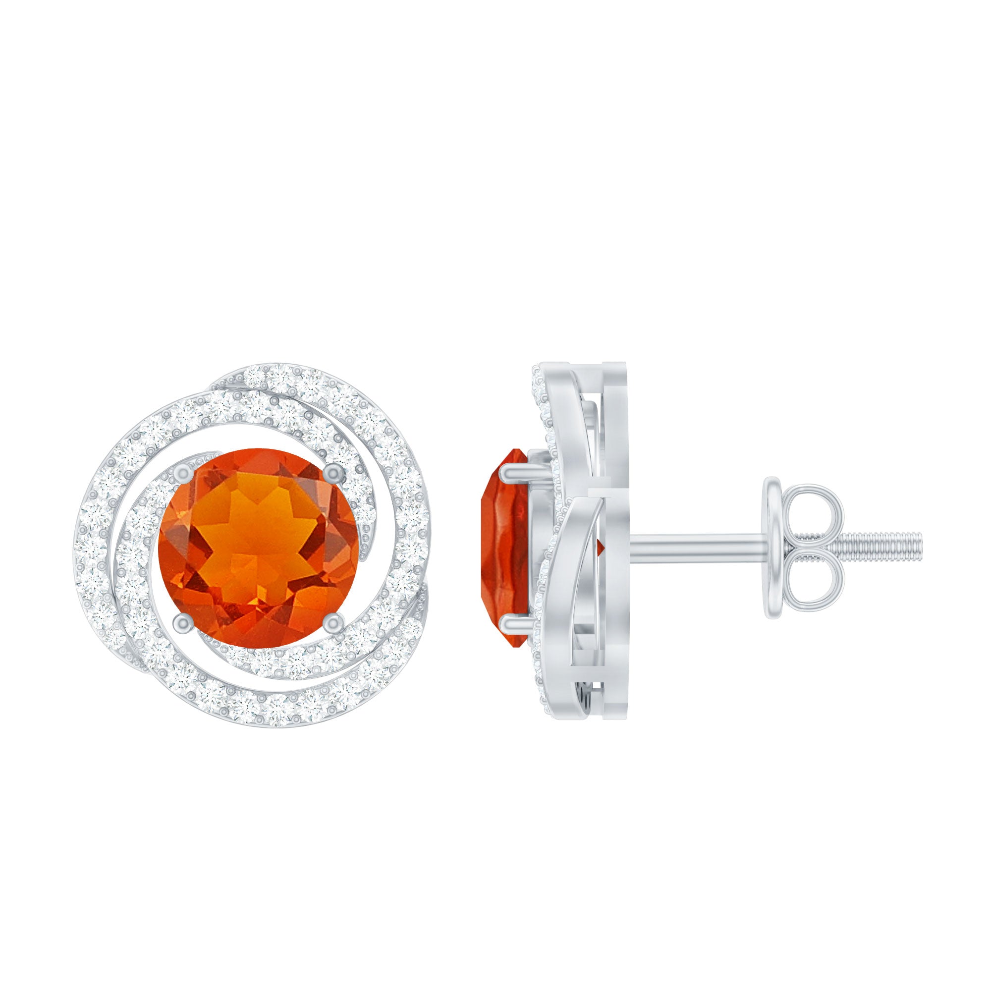 Real Fire Opal and Diamond Big Stud Earrings AAA - Rosec Jewels