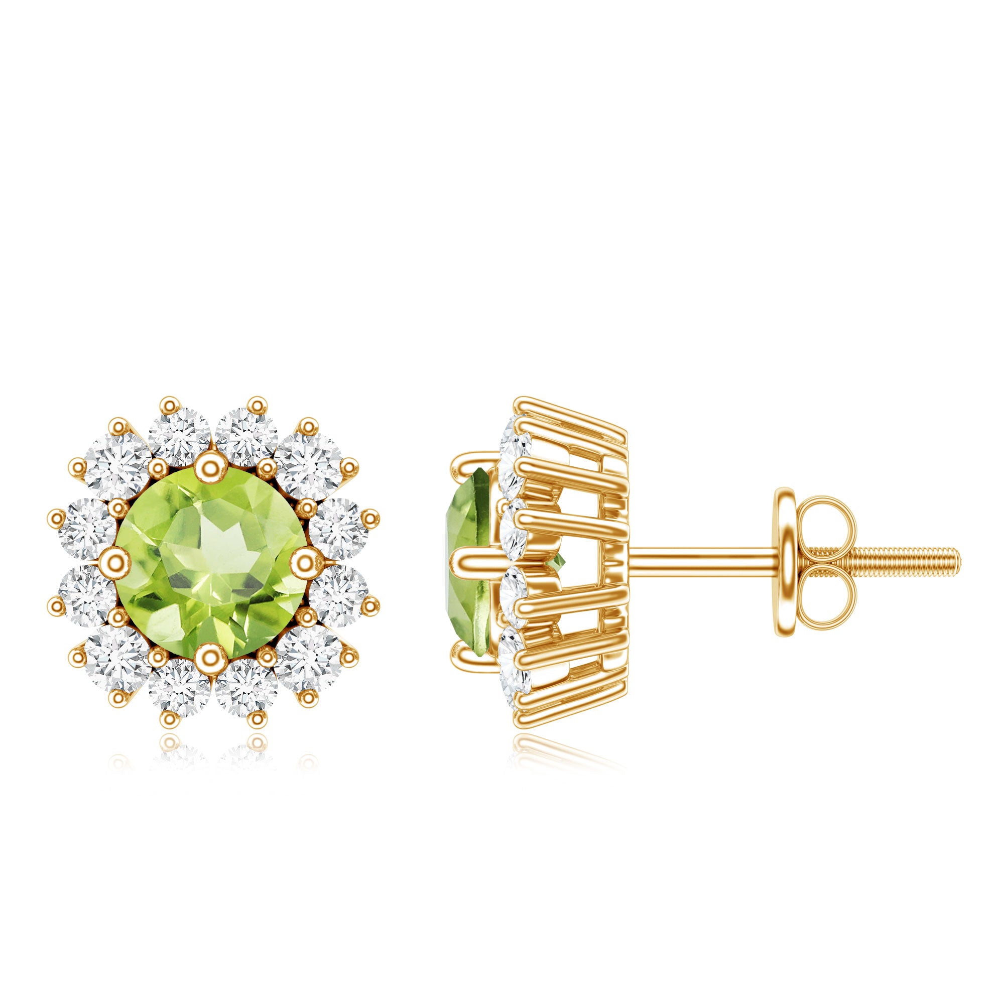 Natural 1 Carat Peridot Earrings with Diamond Halo for Women AAA - Rosec Jewels