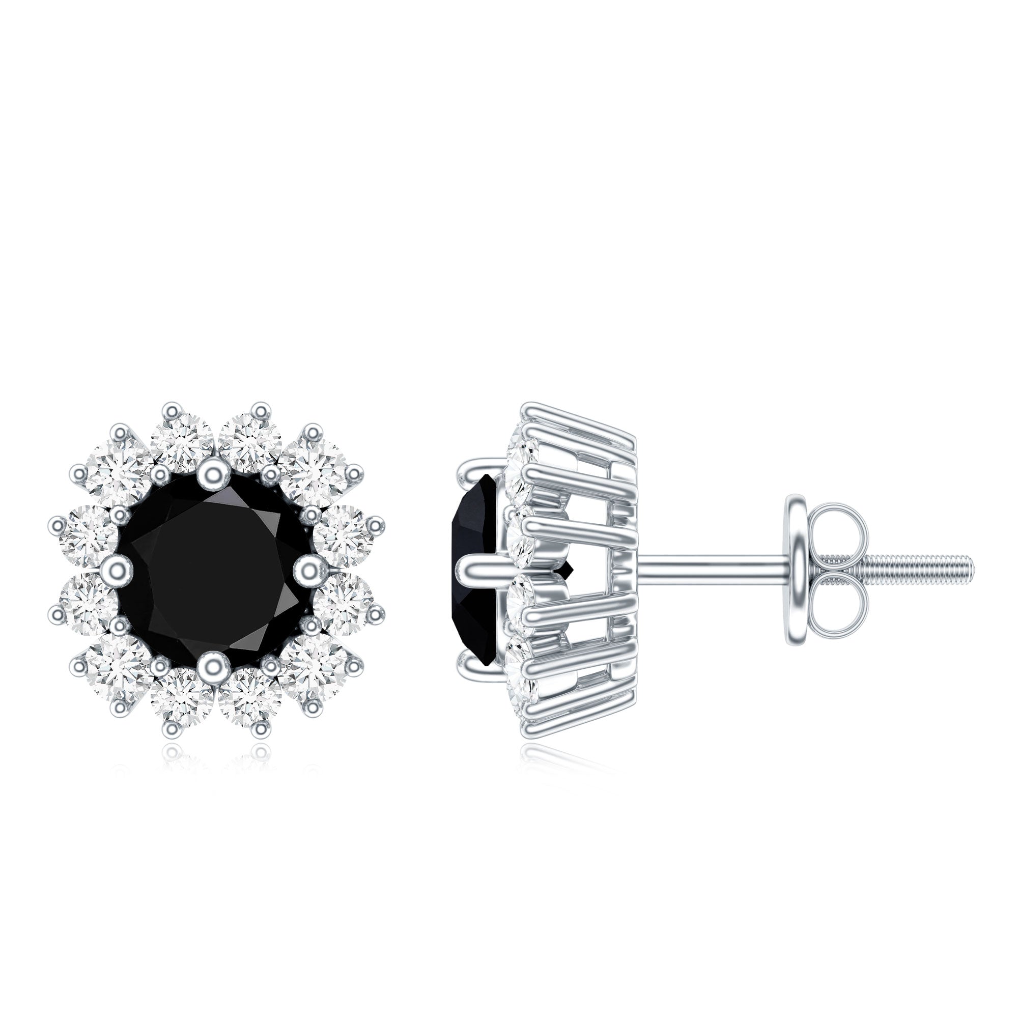 Natural Black Spinel Diamond Stud Earrings with Screw Back AAA - Rosec Jewels