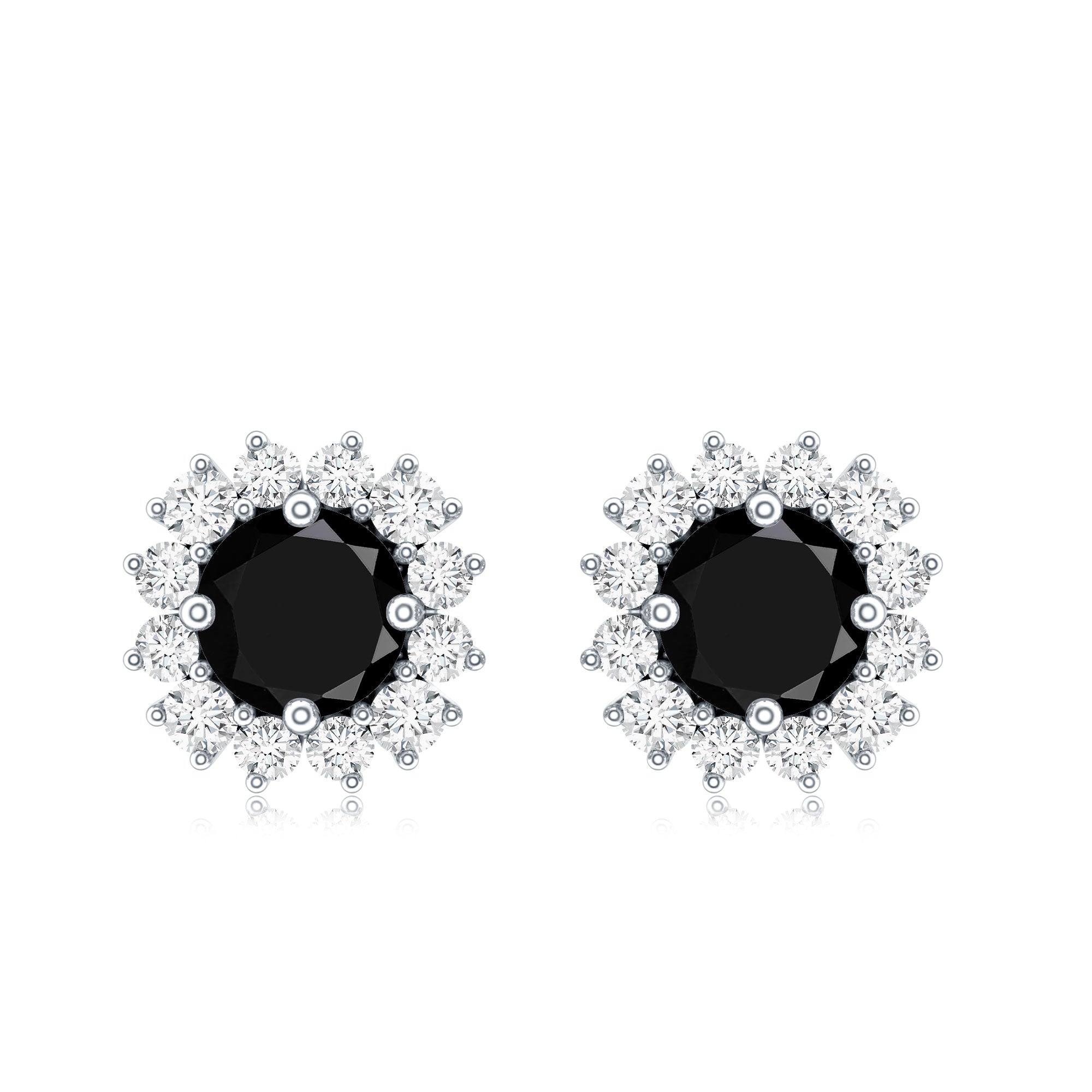Round Lab Created Black and White Diamond Halo Stud Earrings AAAA ( Synthetic ) - Rosec Jewels