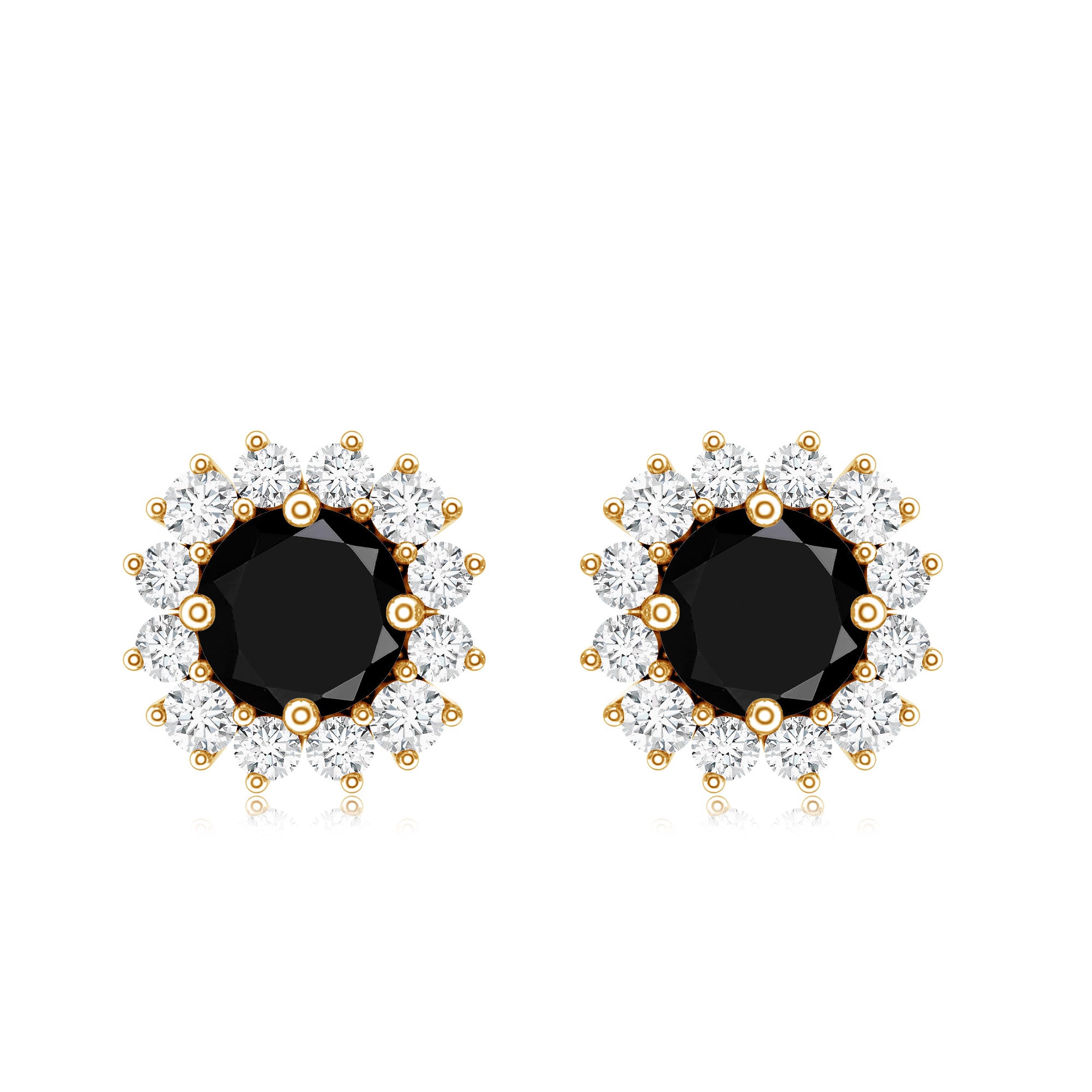 Round Lab Created Black and White Diamond Halo Stud Earrings AAAA ( Synthetic ) - Rosec Jewels