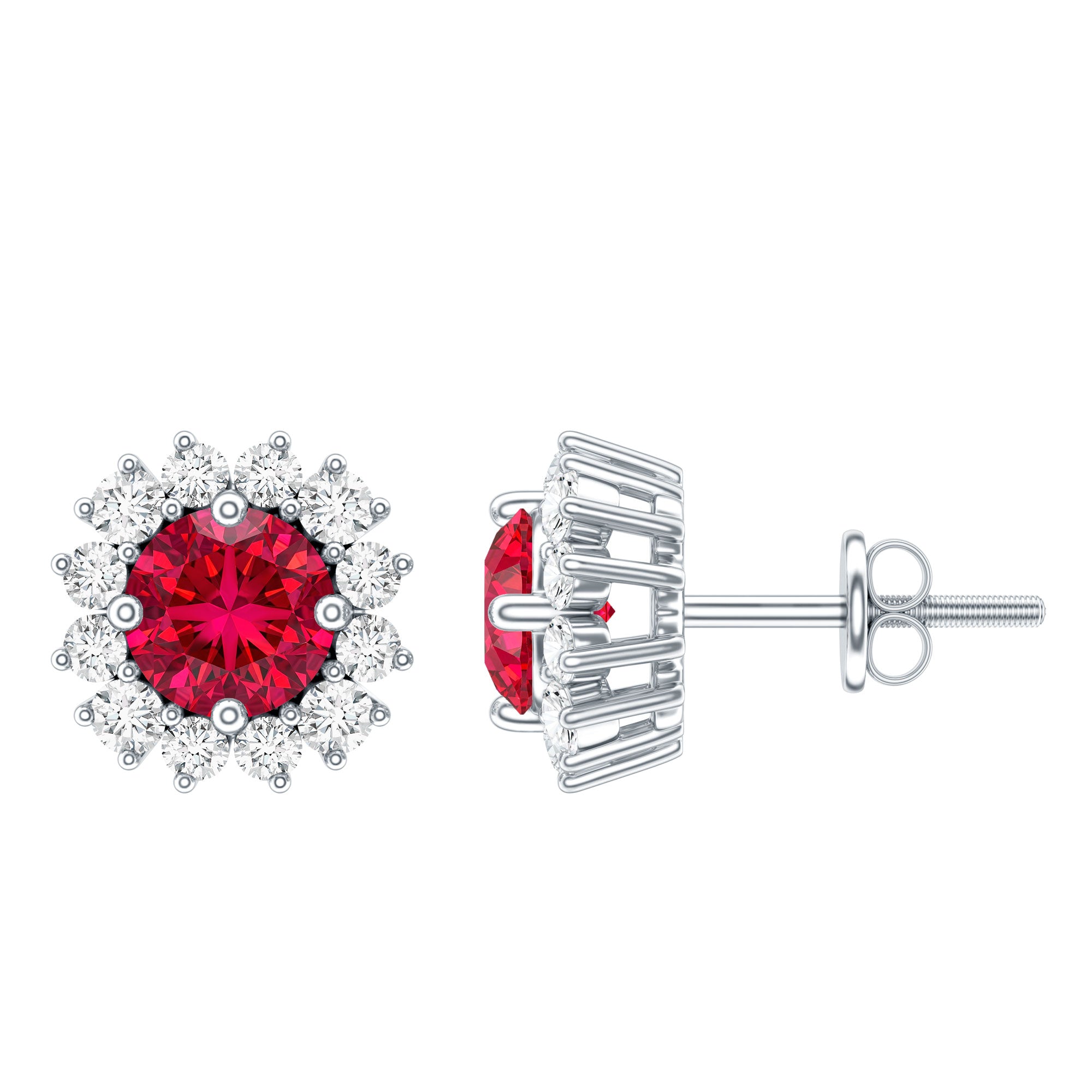 Lab Created Ruby and Diamond Everyday Stud Earrings for Women AAAA - Rosec Jewels