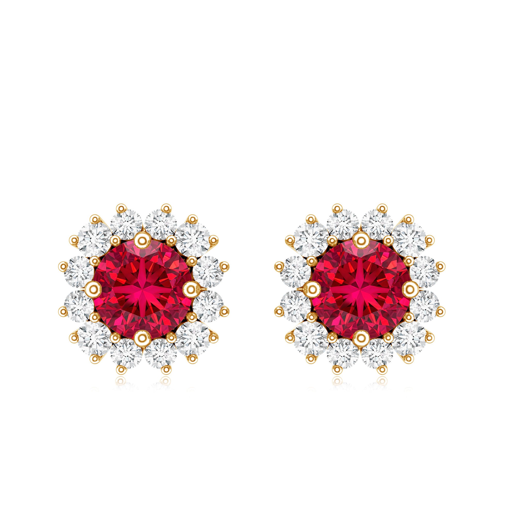 Lab Created Ruby and Diamond Everyday Stud Earrings for Women AAAA - Rosec Jewels