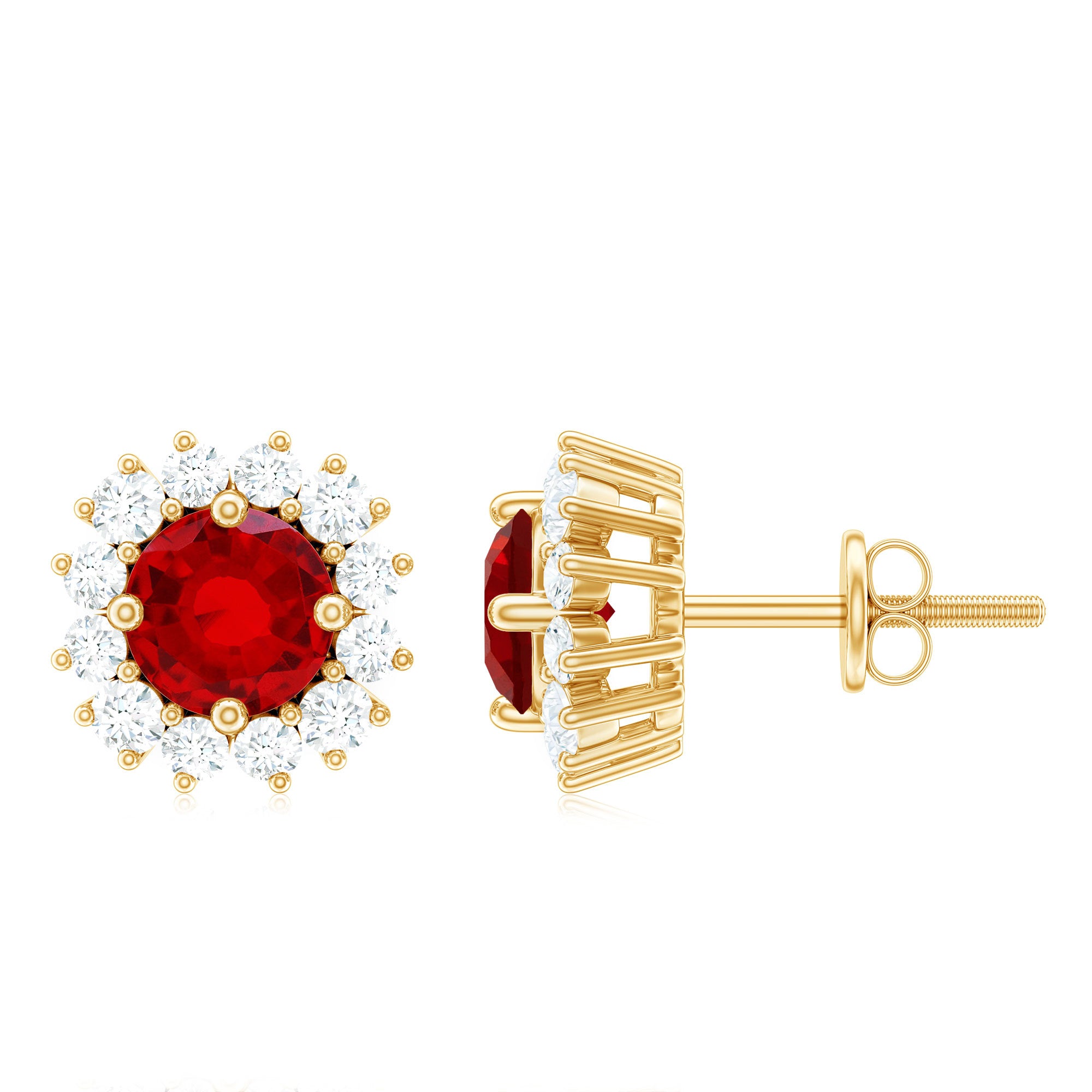 Lab Created Ruby and Diamond Everyday Stud Earrings for Women AAAA - Rosec Jewels