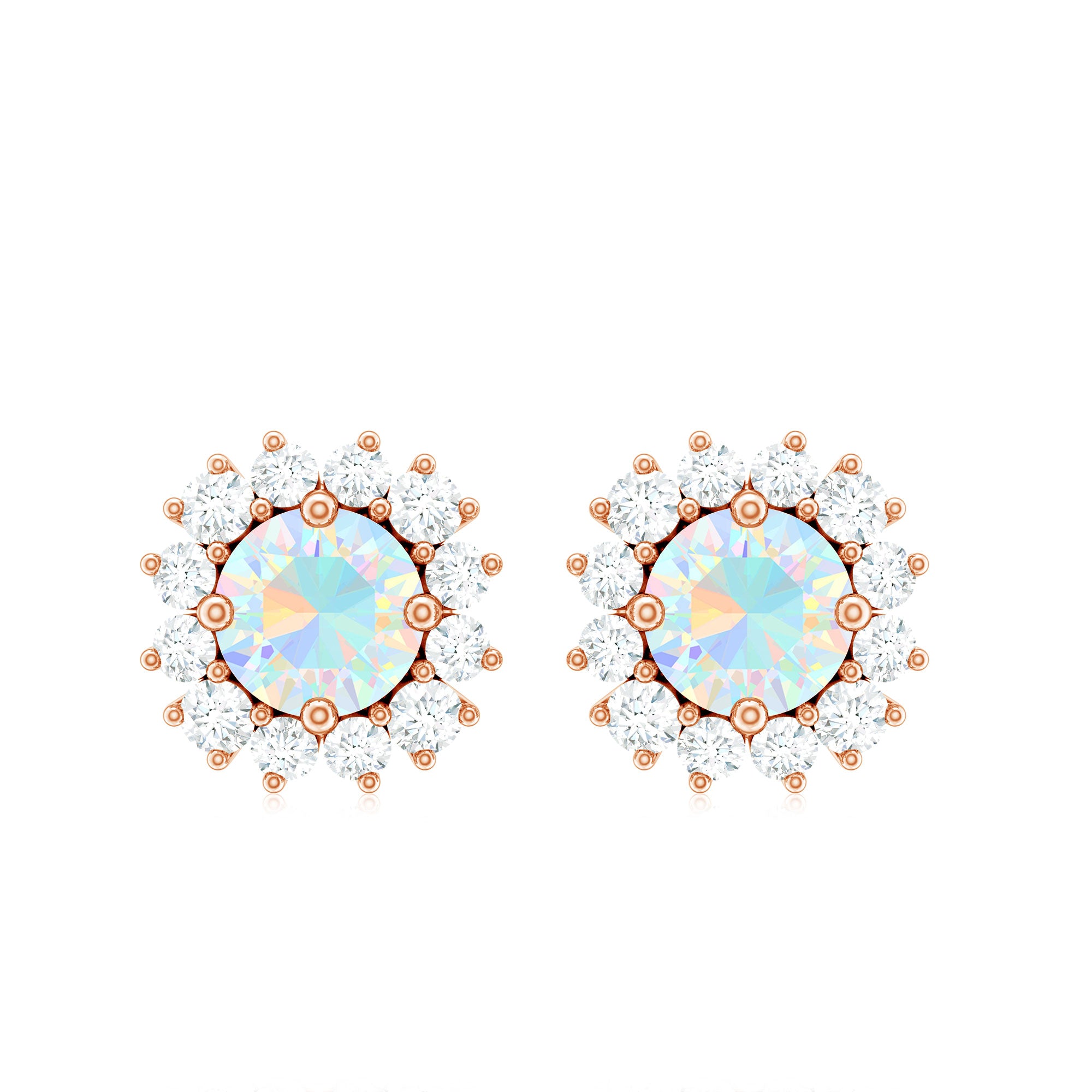 1 CT Ethiopian Opal and Diamond Halo Stud Earrings AAA - Rosec Jewels