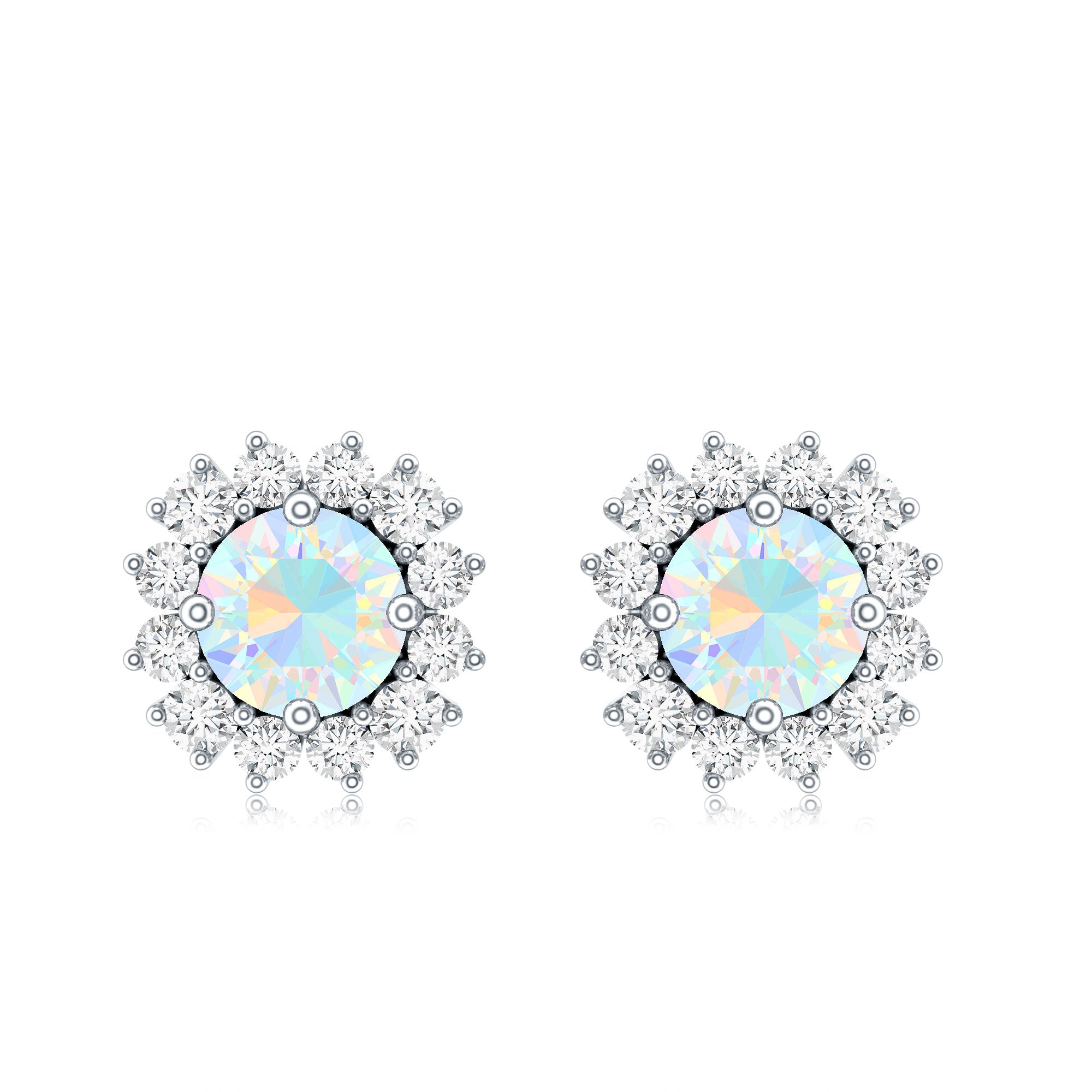 1 CT Ethiopian Opal and Diamond Halo Stud Earrings AAA - Rosec Jewels